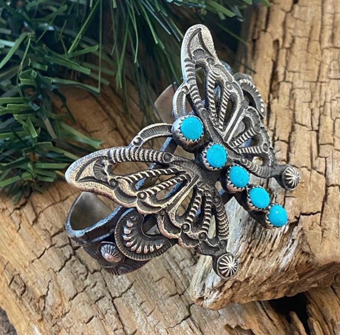 Body Jewelry, Turquoise Butterfly Ring Bracelet with Antique Brass -  McKenzie Creek Jewelry