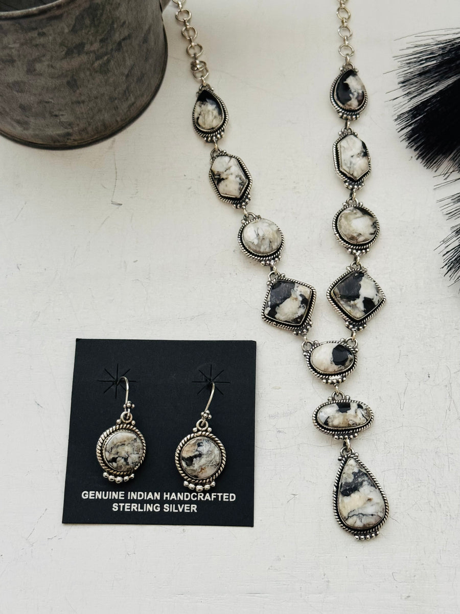 Western Faux White Buffalo Lariat Statement Necklace - 24 inch
