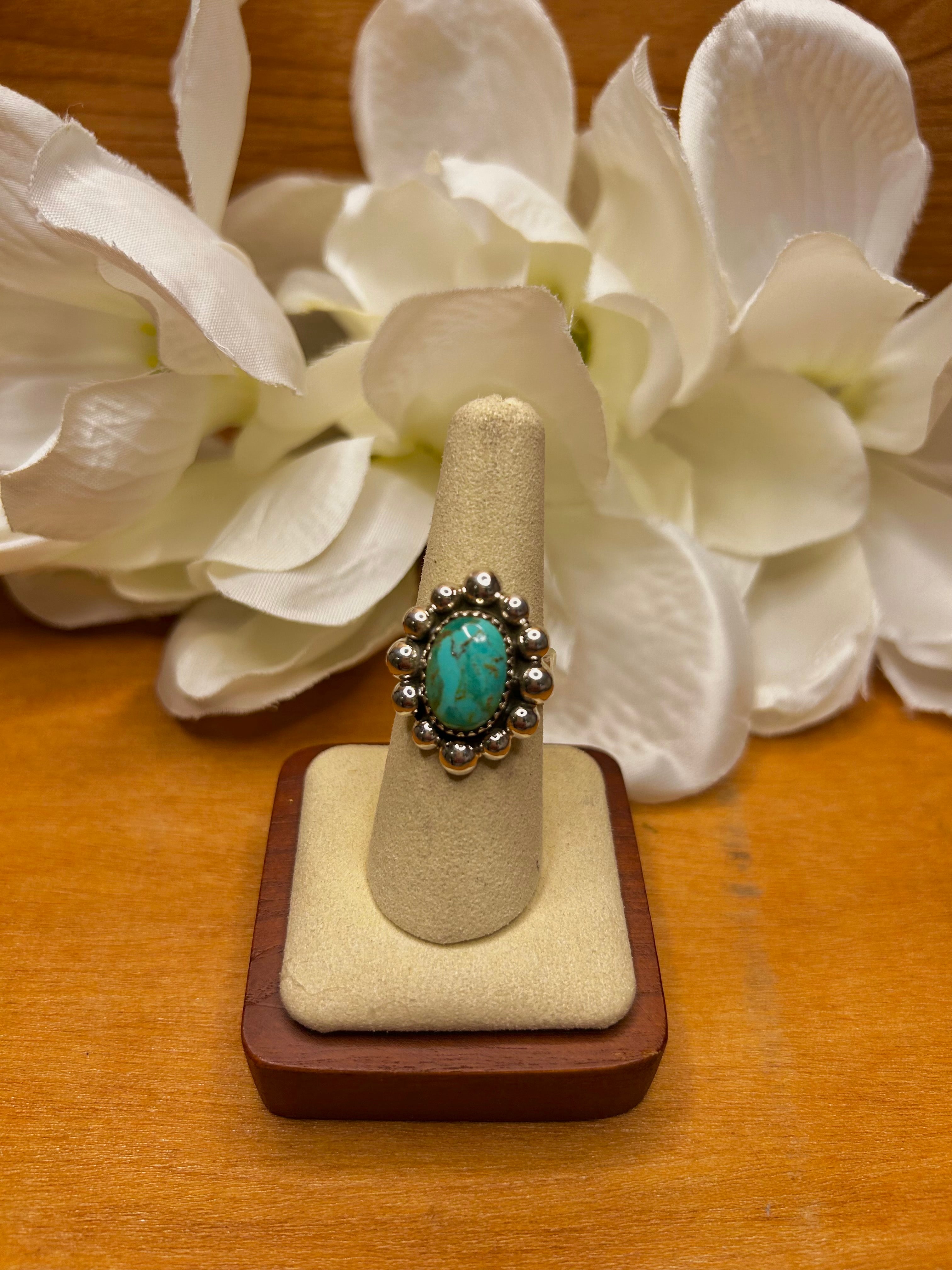 Southwest Made Kingman Turquoise & Sterling Sliver Cluster Adjustable