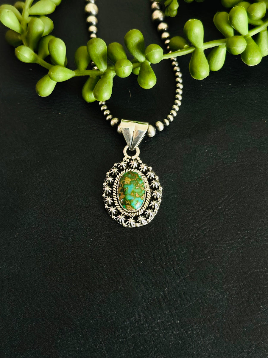 Gem Treasures 10x8mm Sonoran Turquoise & Gemstone Pendant w/ Chain