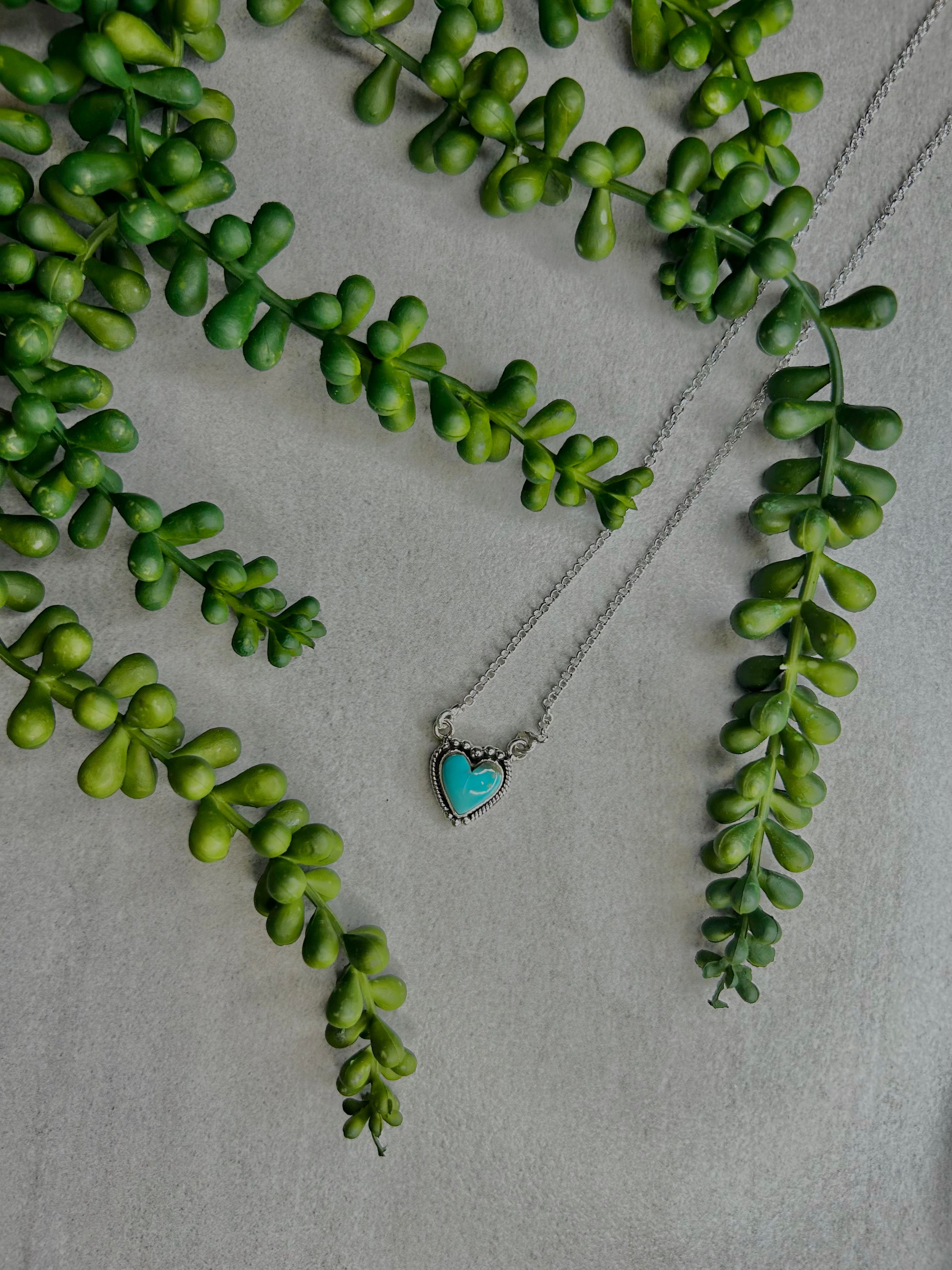 Southwest Made Kingman Turquoise & Sterling Sliver Heart Necklace