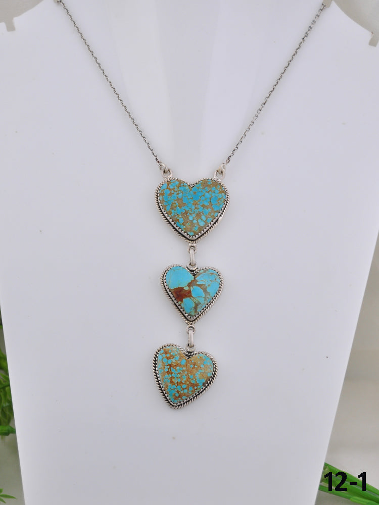 Southwest Made #8 Turquoise & Sterling Silver Heart Drop Necklace