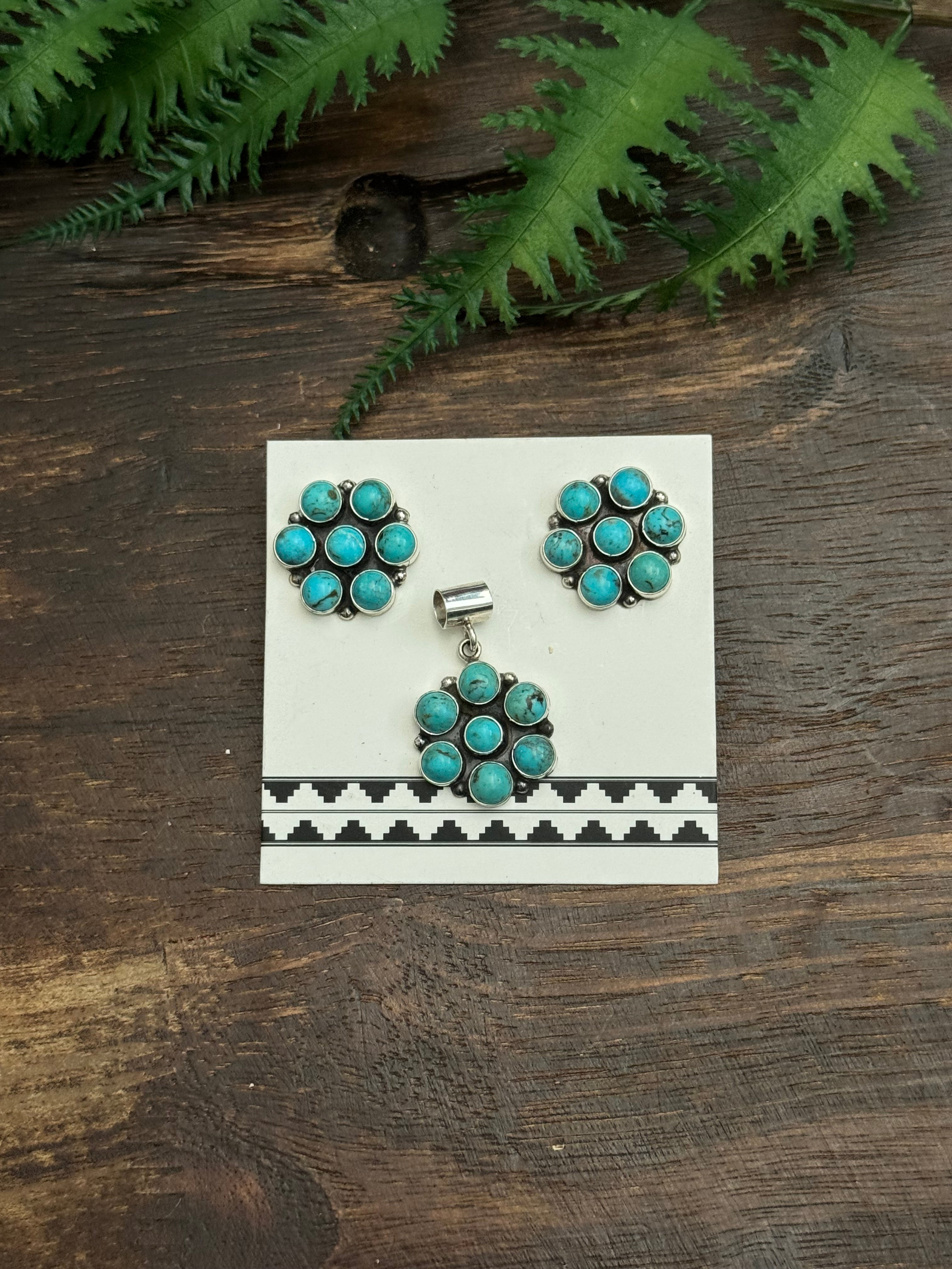 Navajo Made Kingman Turquoise and Sterling Silver Set