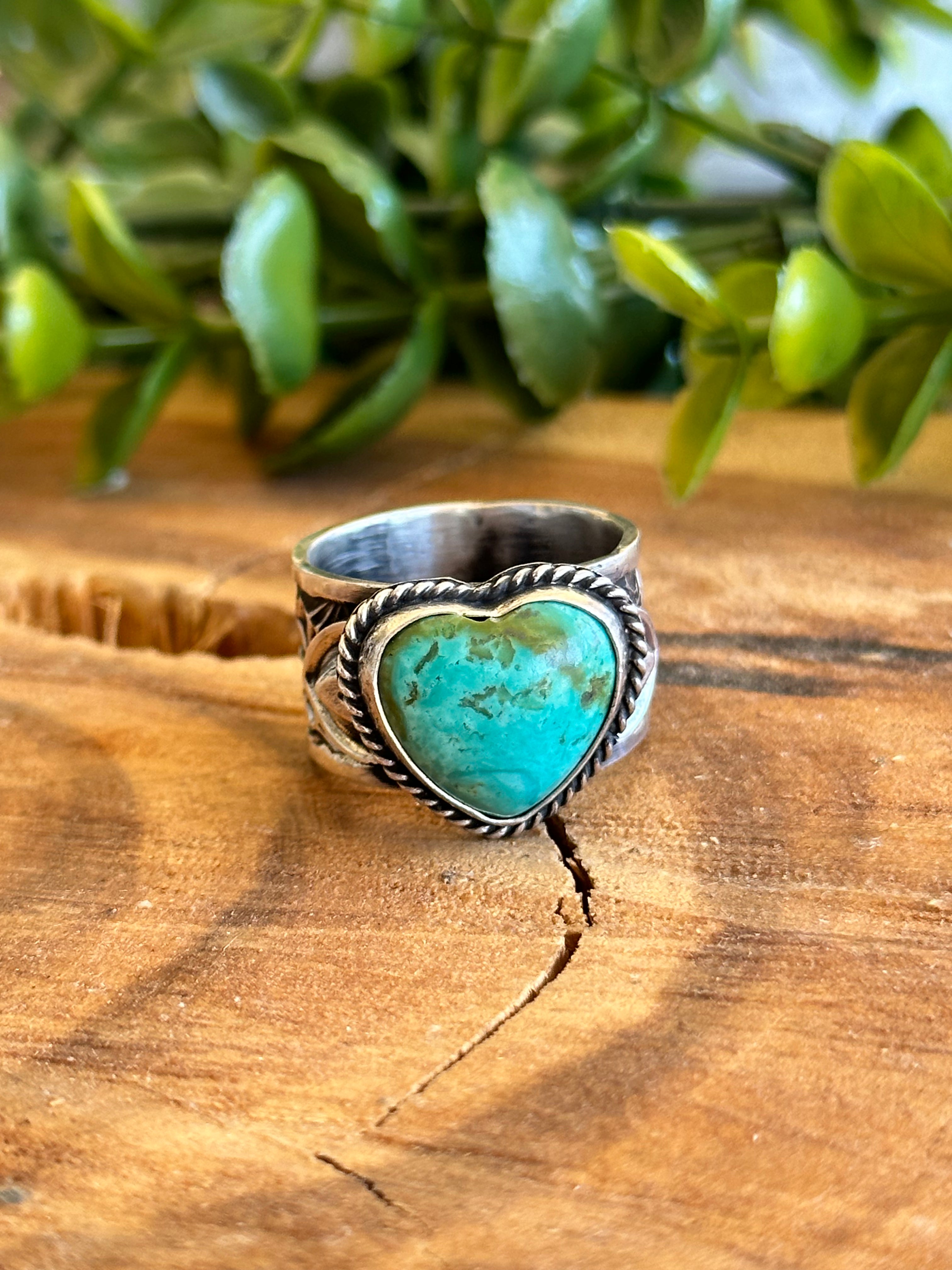 Sunshine Reeves Royston Turquoise & Sterling Silver Heart Ring Size 9. Sunshine Reeves Royston Turquoise & Sterling Silver Heart Ring Size 9.