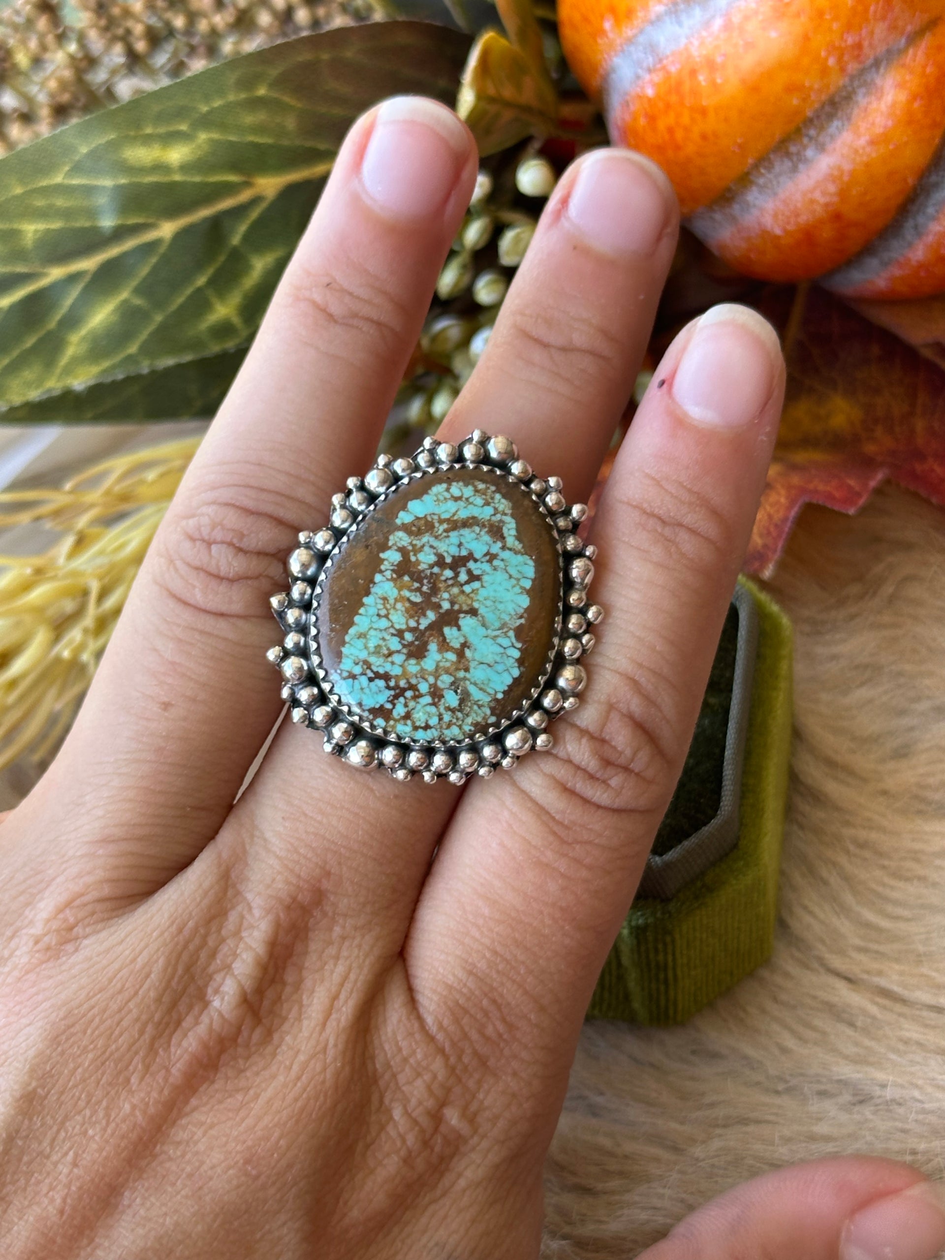 Southwest Handmade #8 Turquoise & Sterling Silver Adjustable Ring