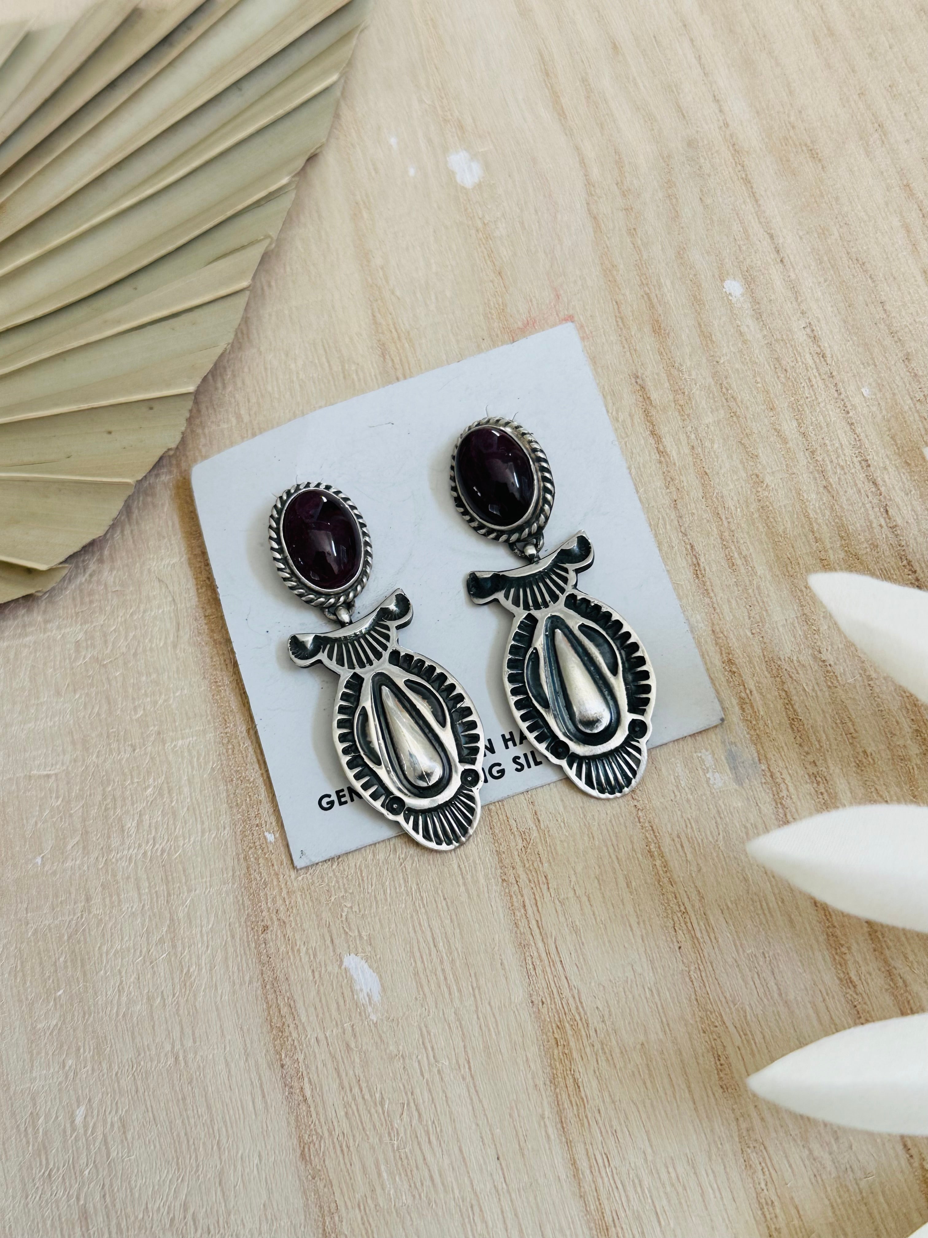 Navajo Made Purple Spiny Oyster & Sterling Silver Post Earrings