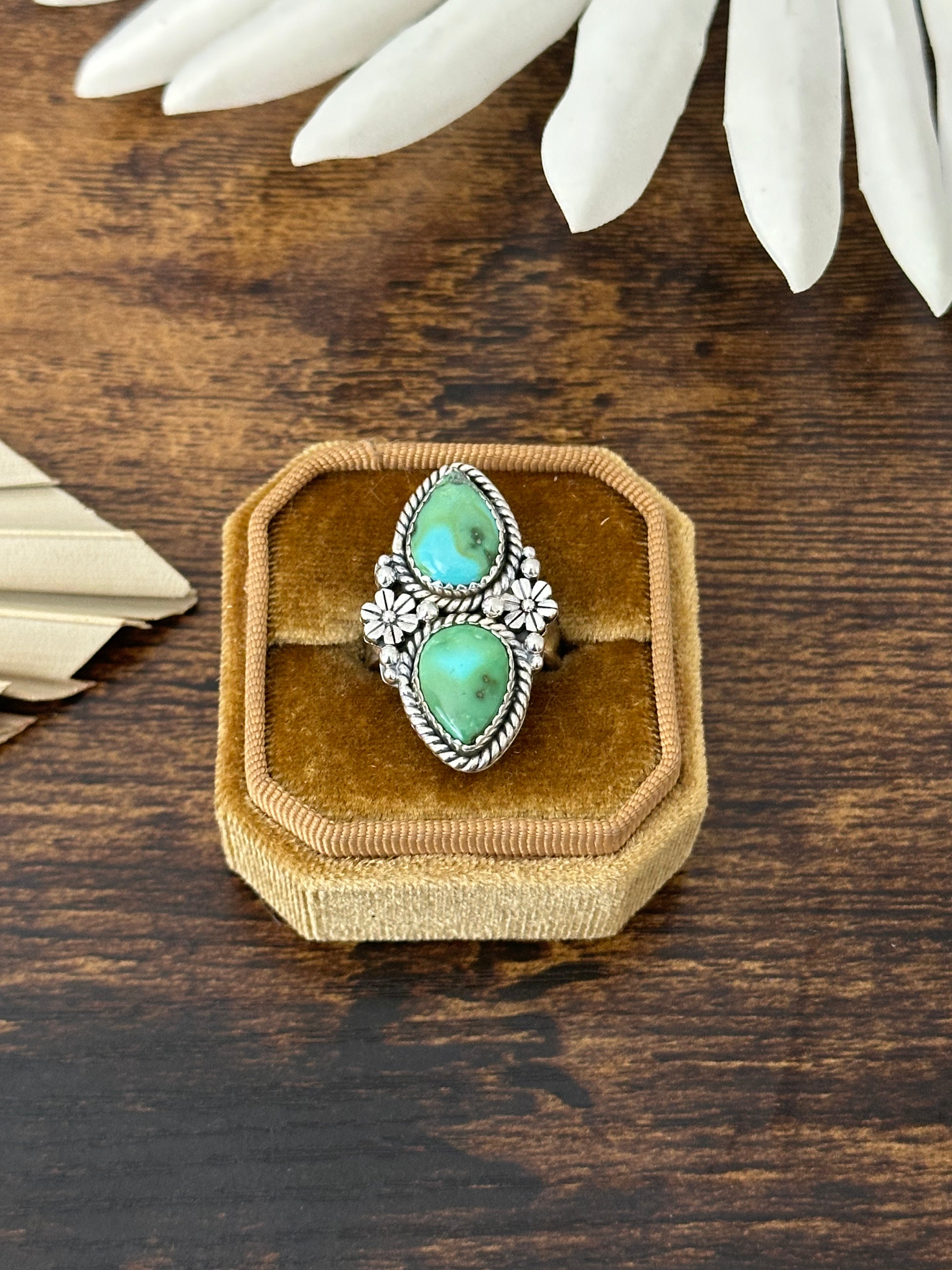 Southwest Handmade Sonoran Mountain Turquoise & Sterling Silver Adjustable Ring