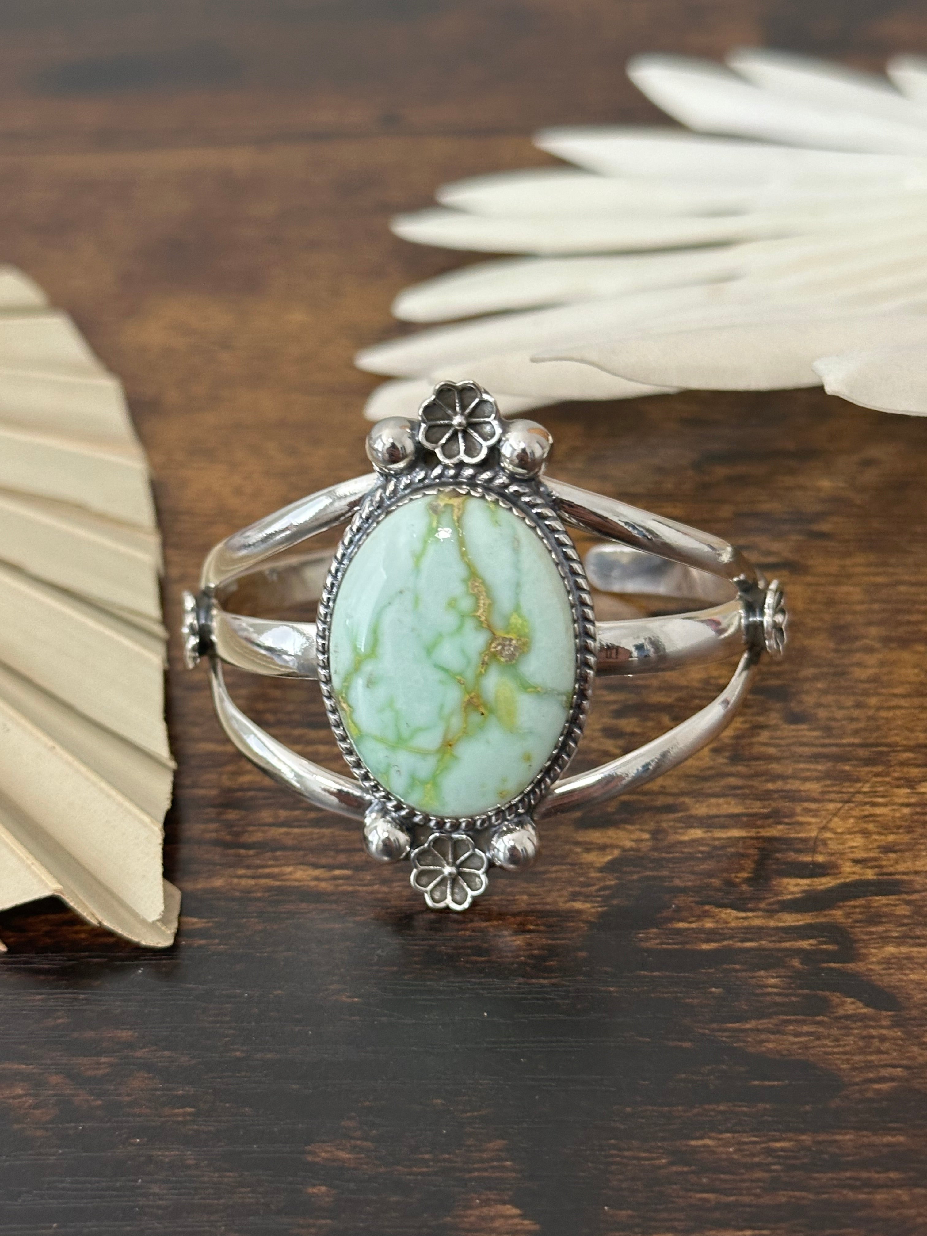 Southwest Made Palomino Variscite & Sterling Silver Cuff Bracelet