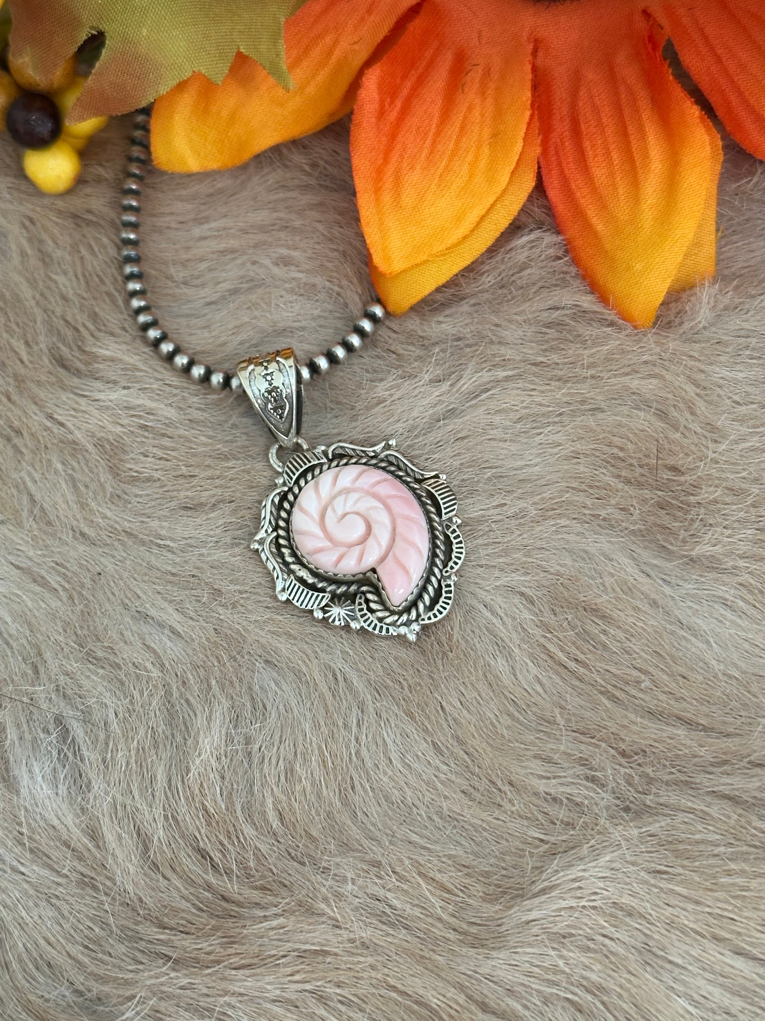 Southwest Handmade Pink Conch & Sterling Silver Shell Pendants