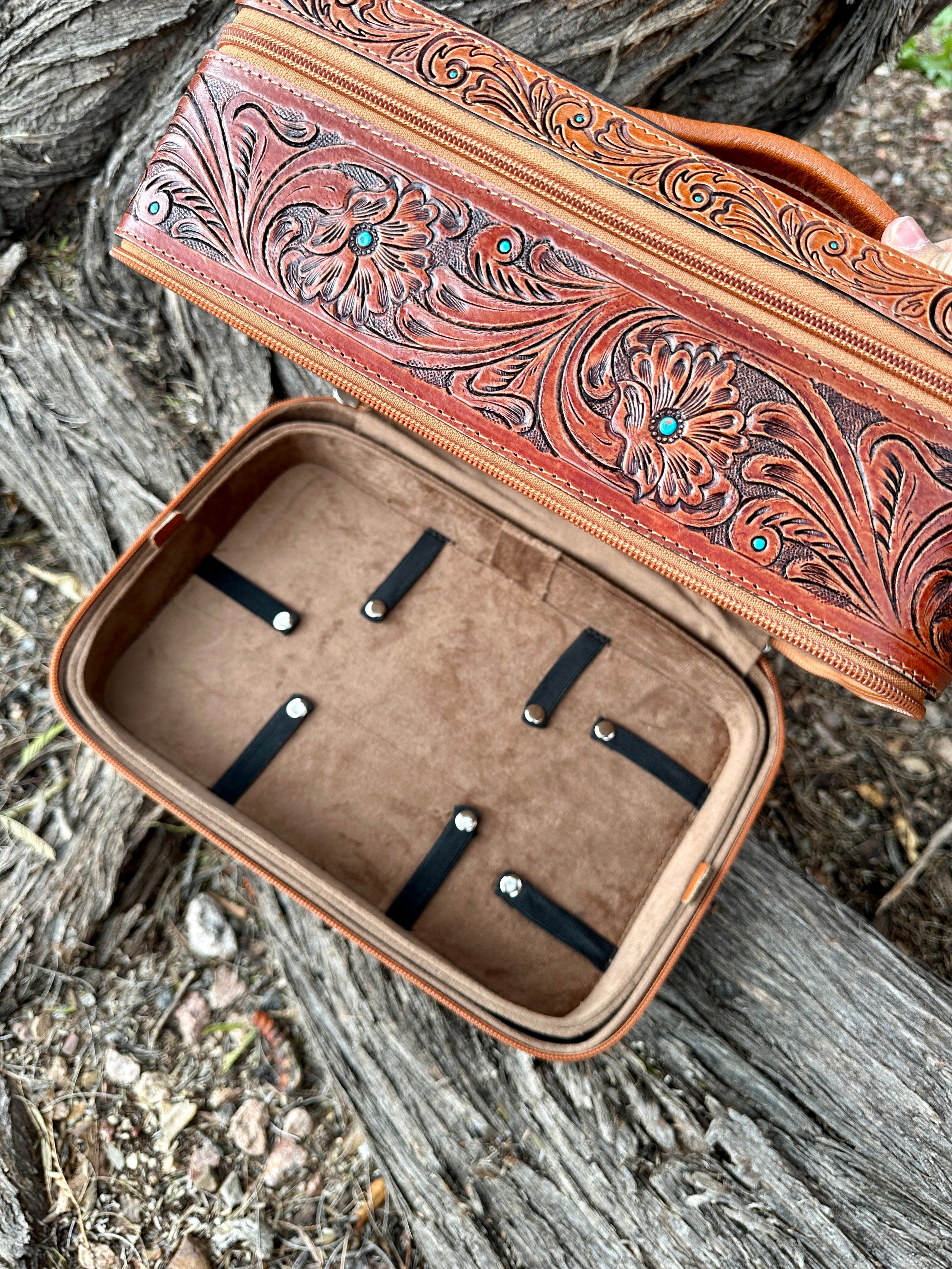 Double Layered Genuine Tooled Leather Jewelry Box