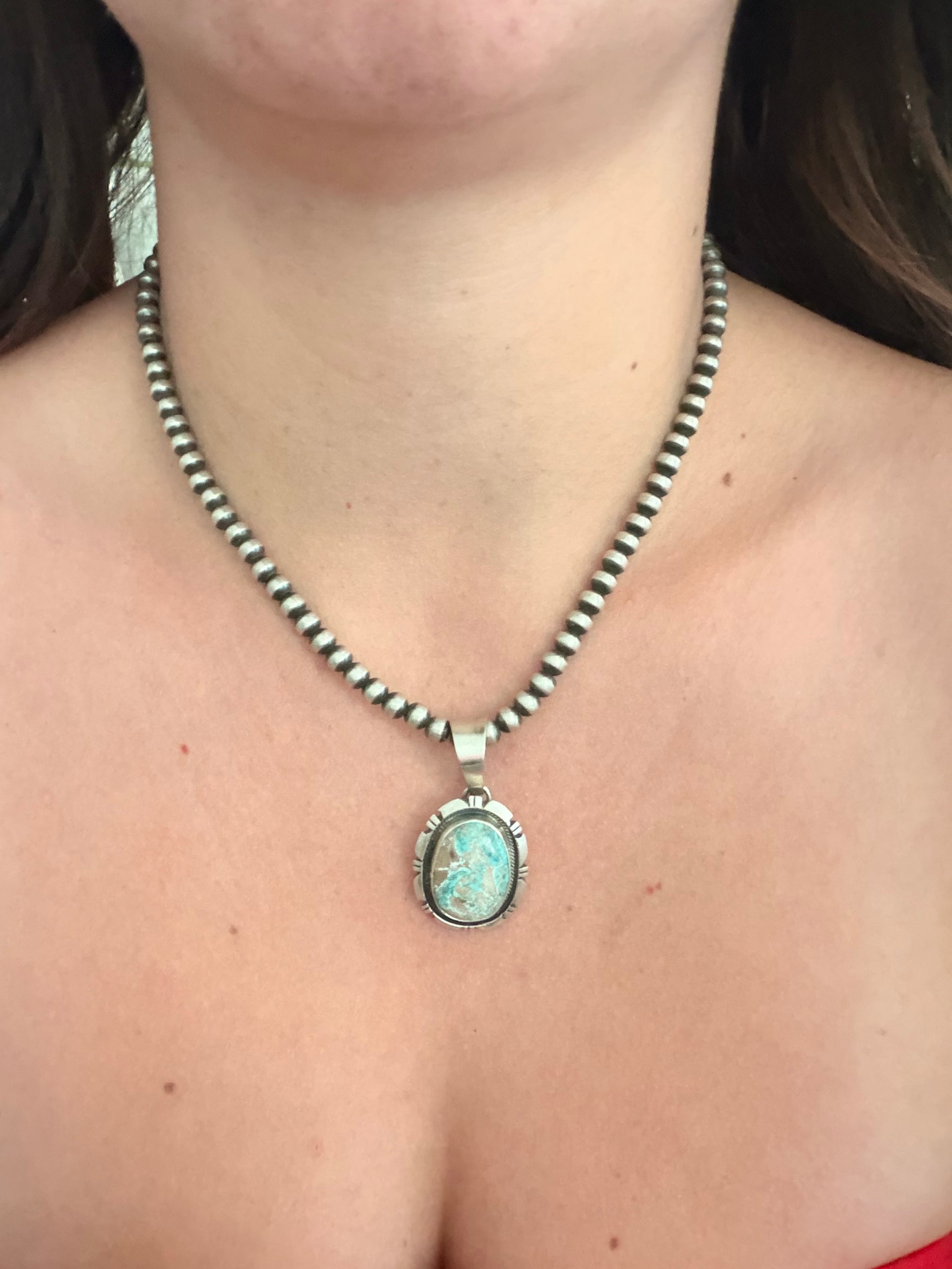 Navajo Made Carico Lake Turquoise & Sterling Silver Pendant
