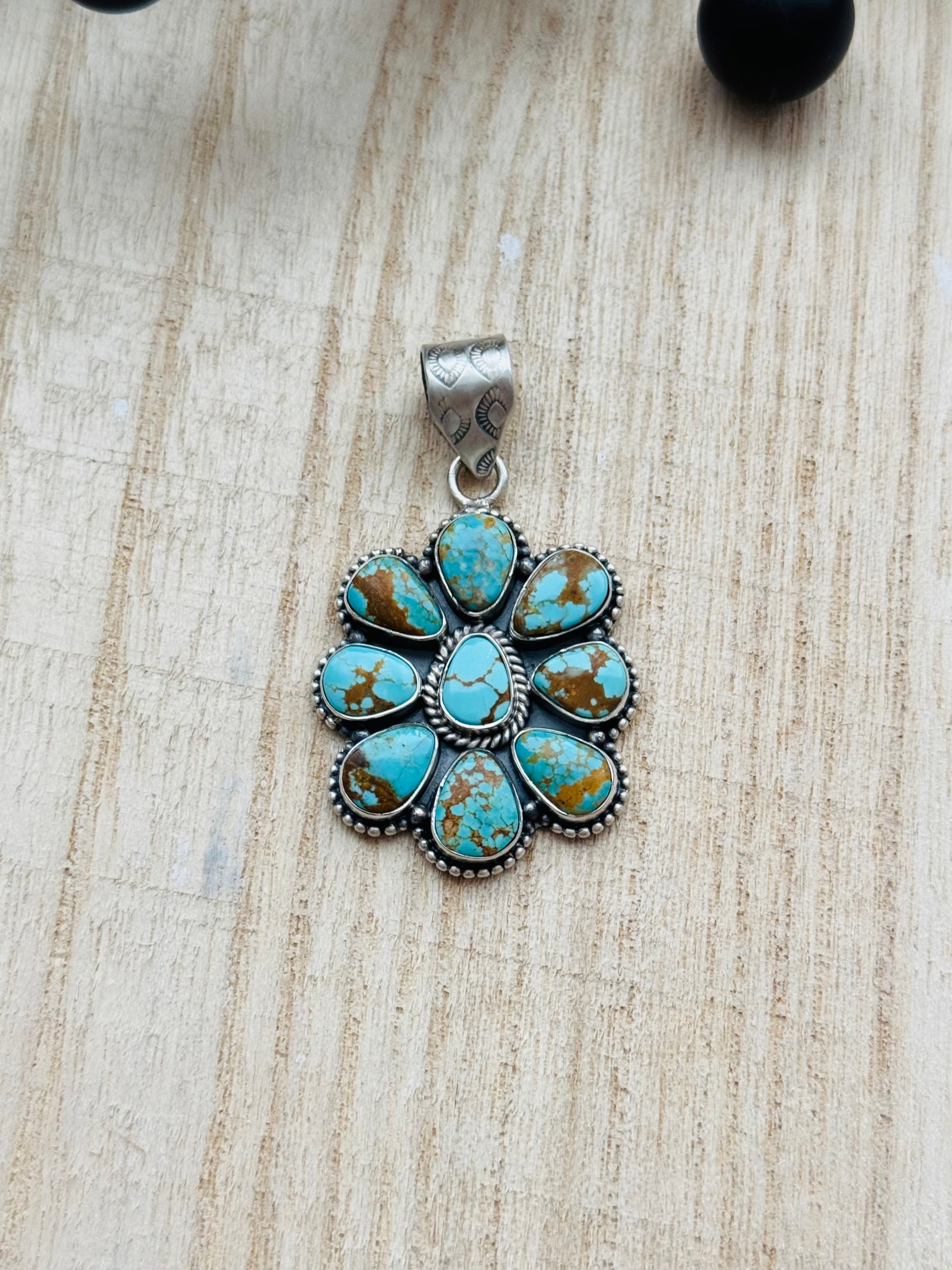 Southwest Handmade #8 Turquoise & Sterling Silver Pendant