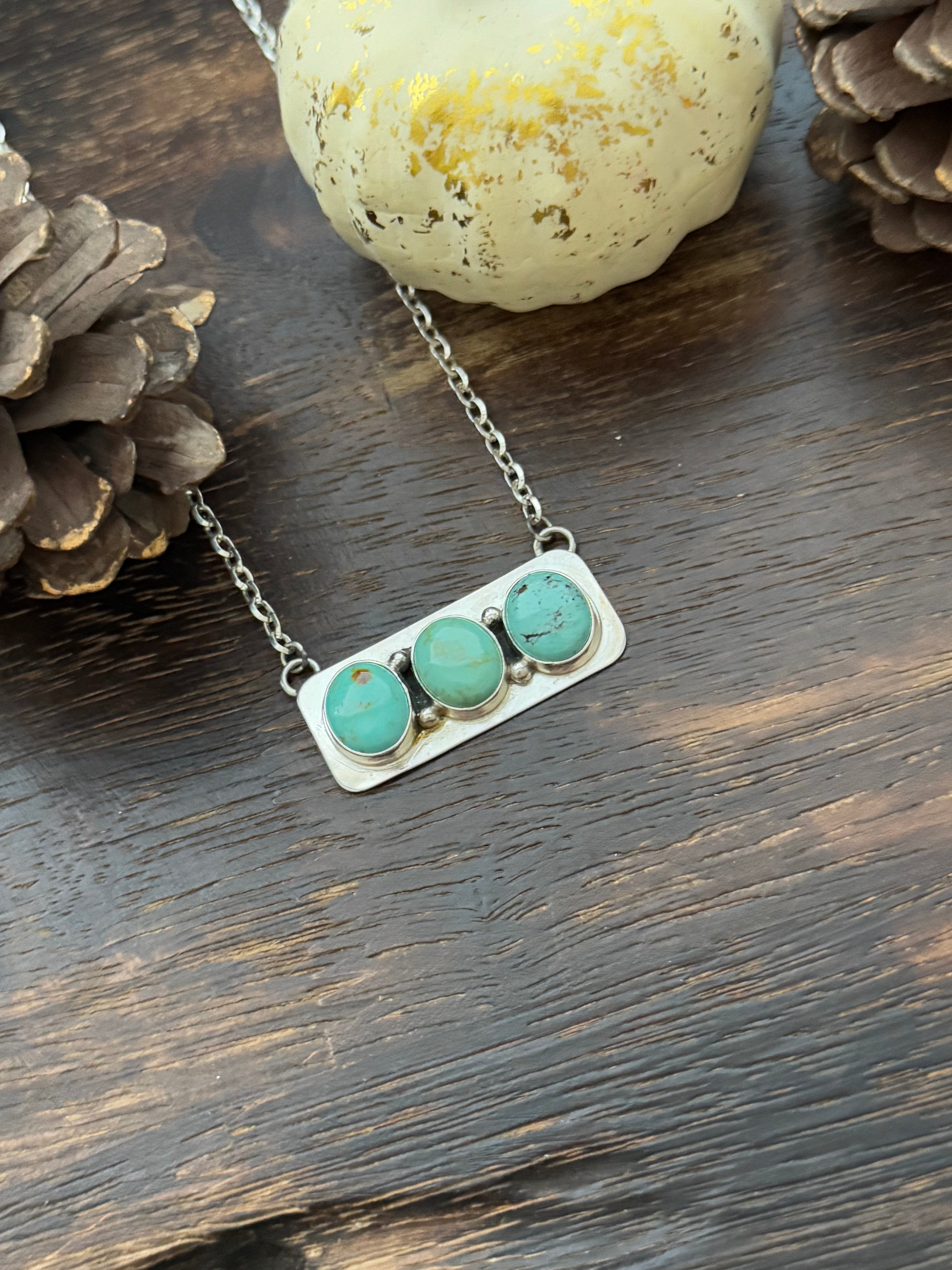 Navajo Made Kingman Turquoise & Sterling Silver Necklace