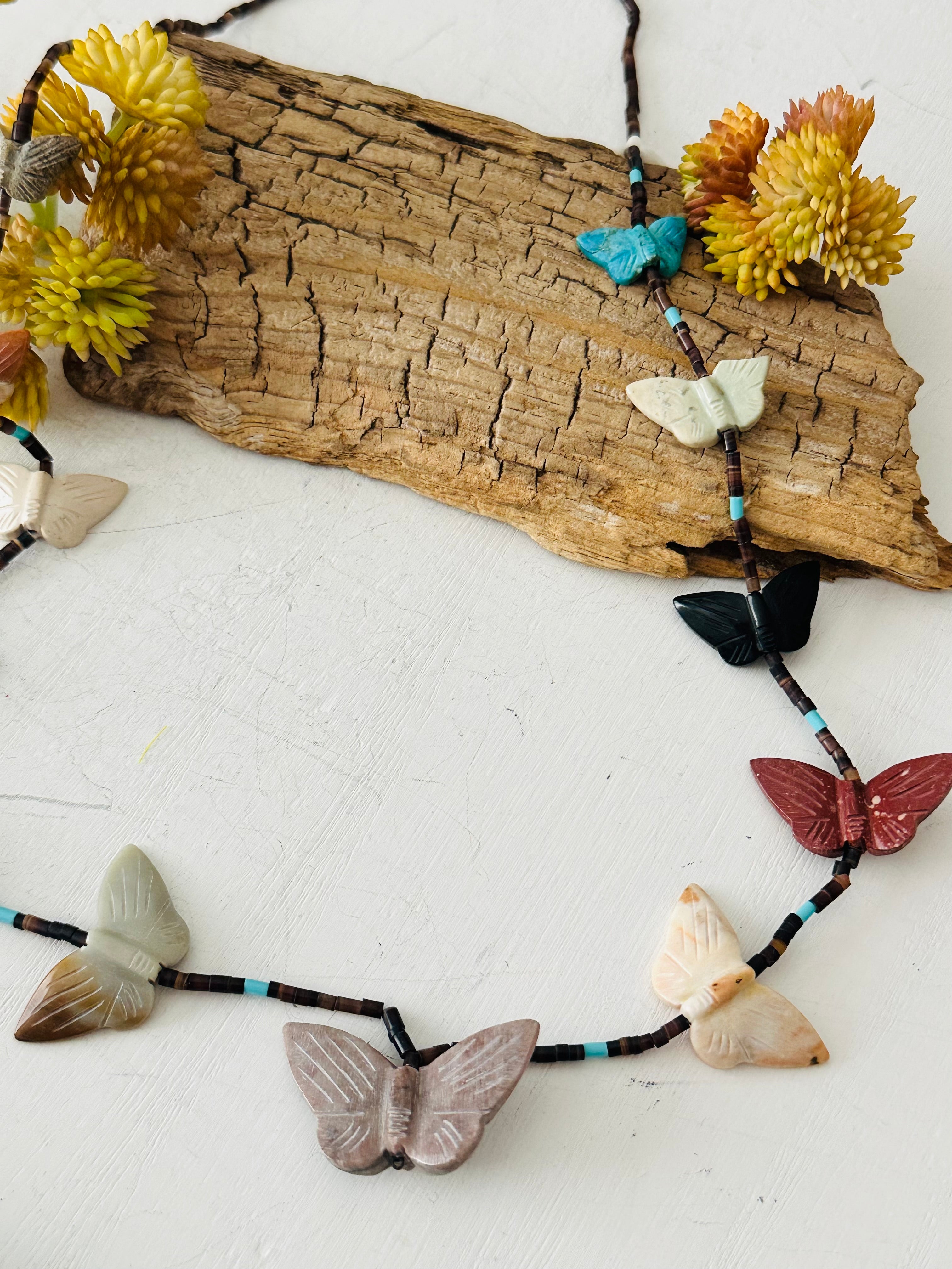 Zuni Strung Multi Stone & Sterling Silver Beaded Fetish Necklace