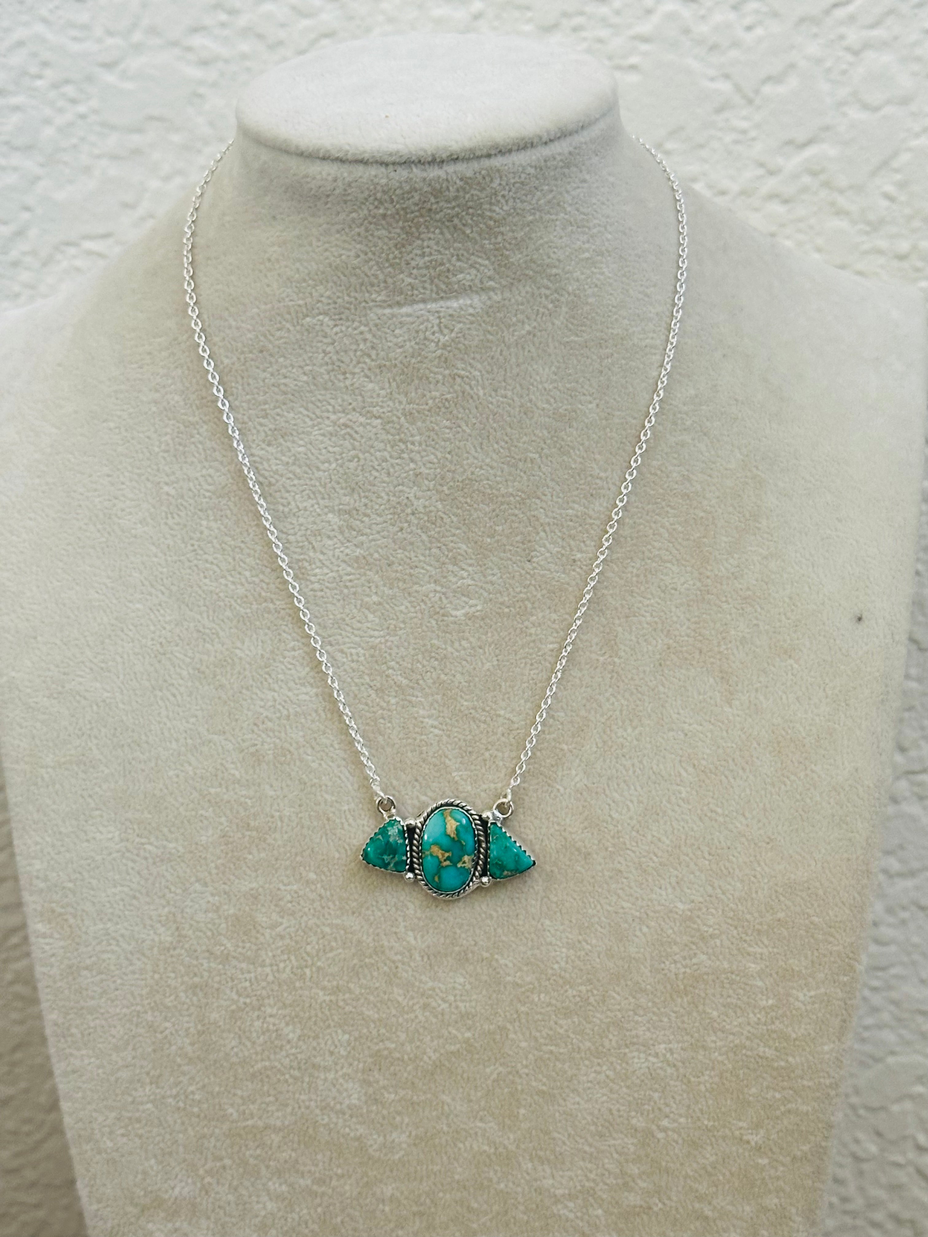 Southwest Handmade Emerald Valley Turquoise & Sterling Silver Necklace