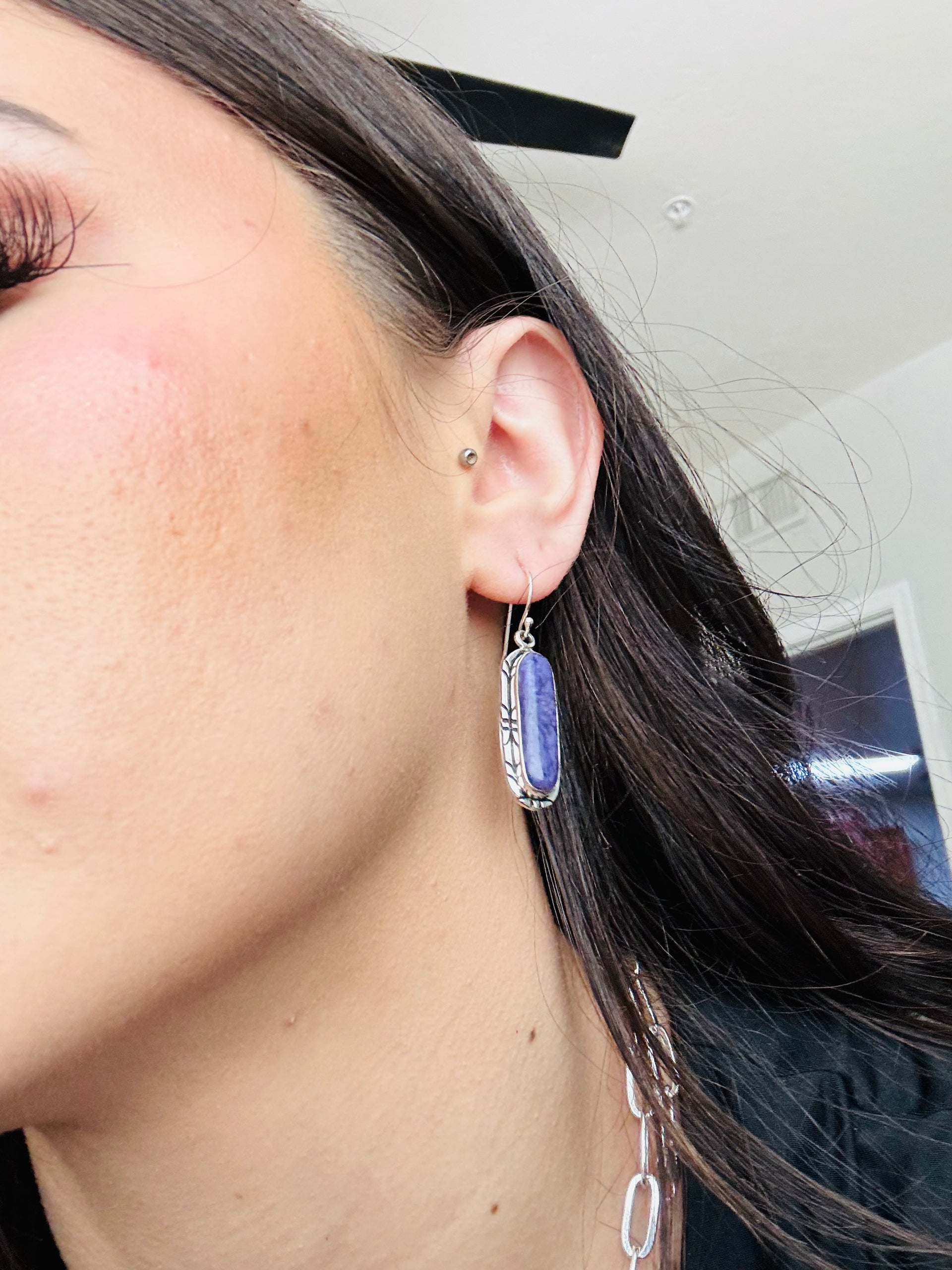 Navajo Charoite & Sterling Silver Dangle Earrings