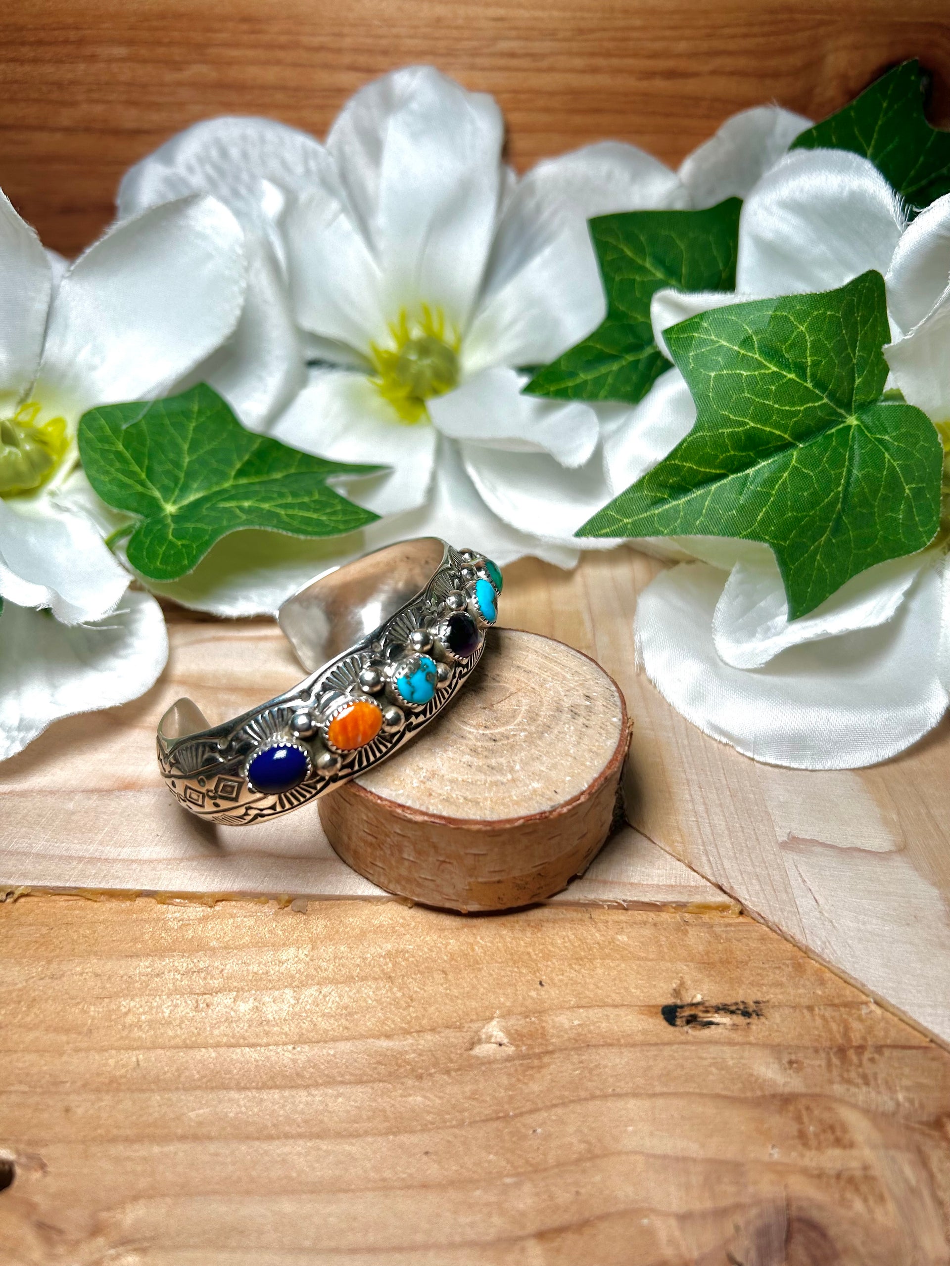 Grace Sliver Multi Stone & Sterling Silver Cuff Bracelet