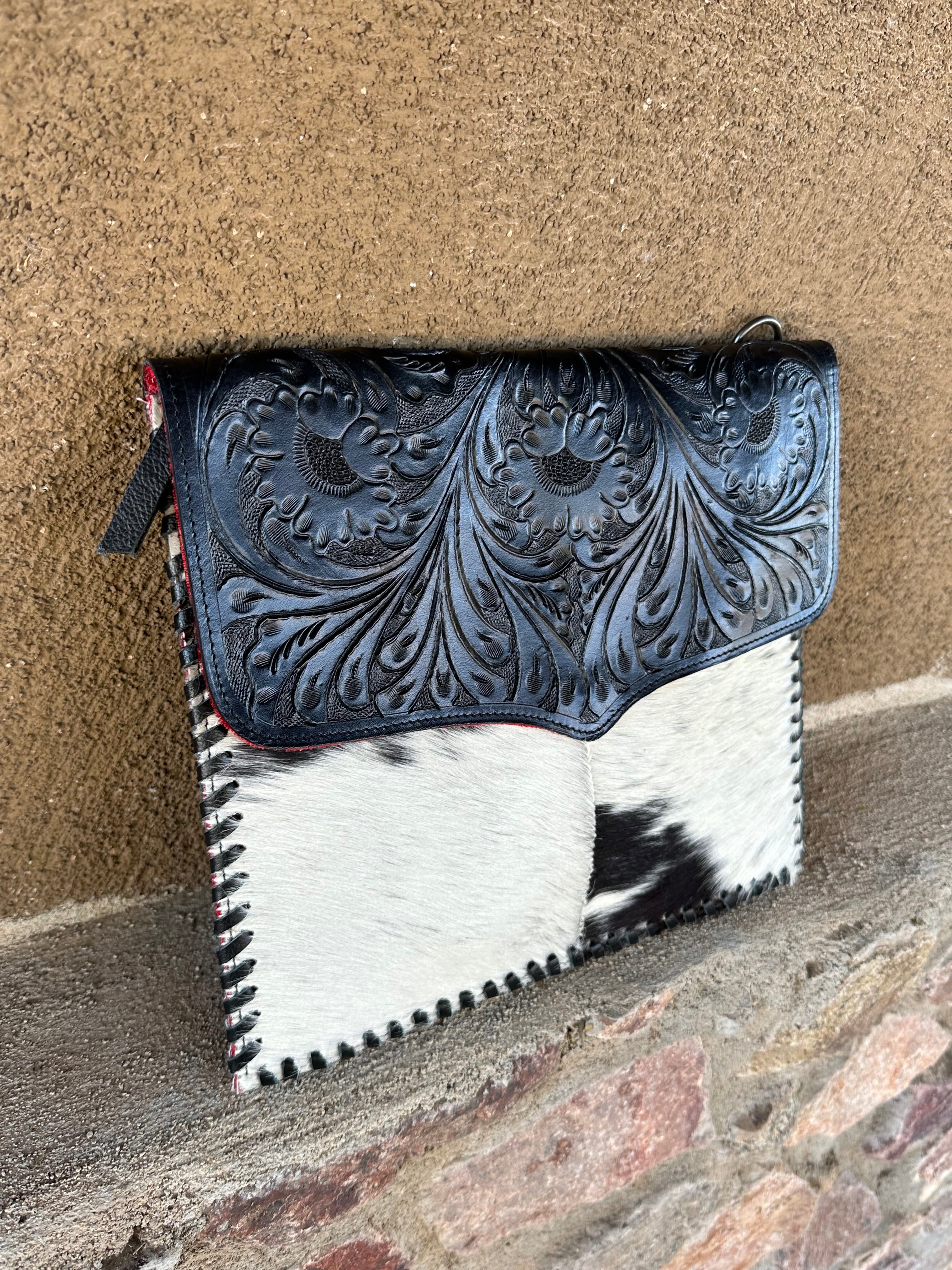 Genuine Tooled Leather & Cowhide Purse