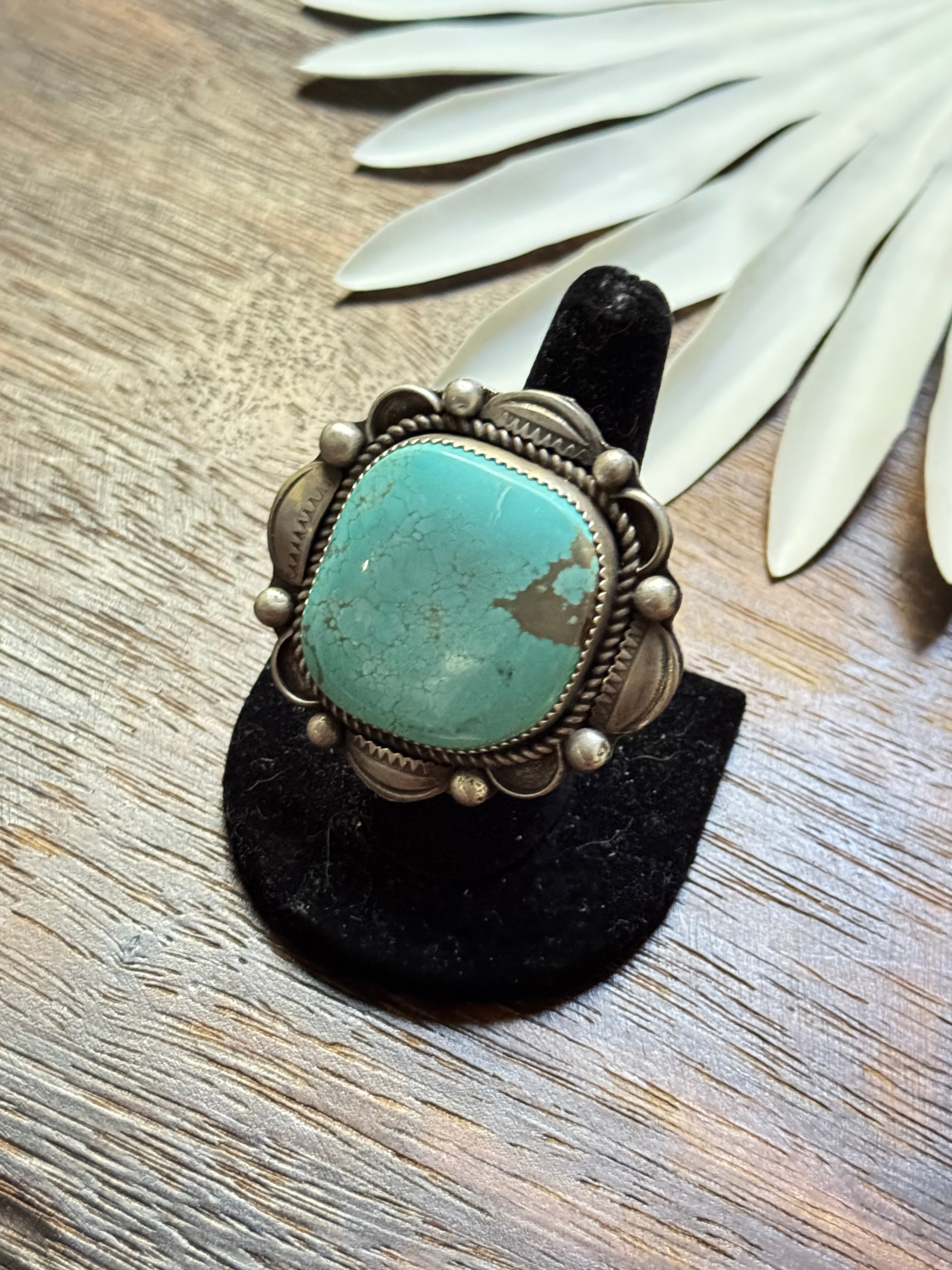 Navajo Made #8 Turquoise & Sterling Silver Adjustable Ring