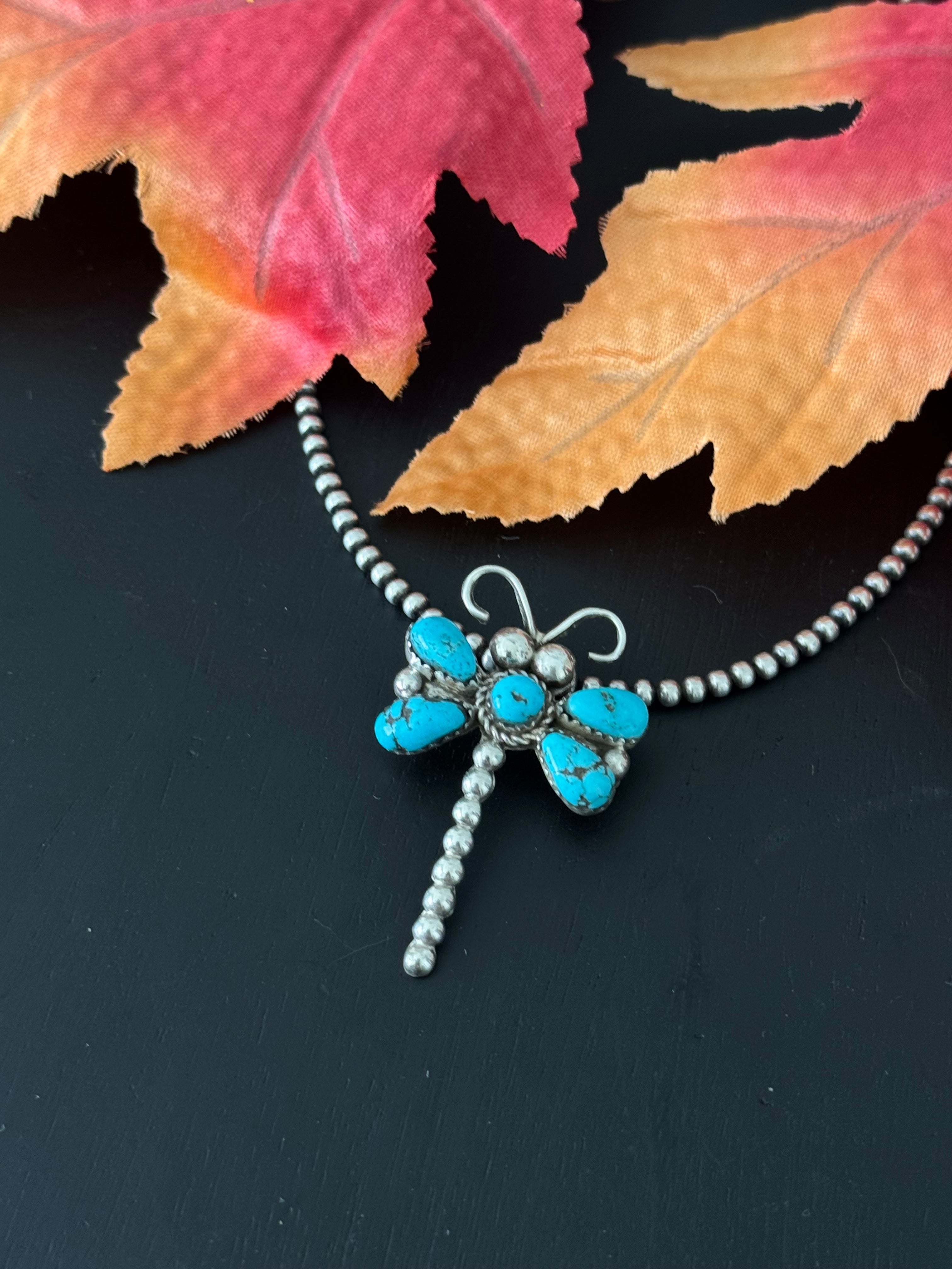 Navajo Made Kingman Turquoise & Sterling Silver Dragonfly Pin/Pendant