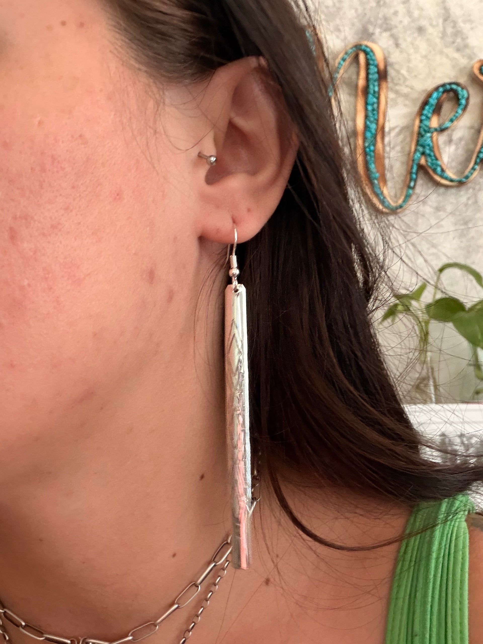Navajo Made Sterling Silver Stamped Dangle Earrings