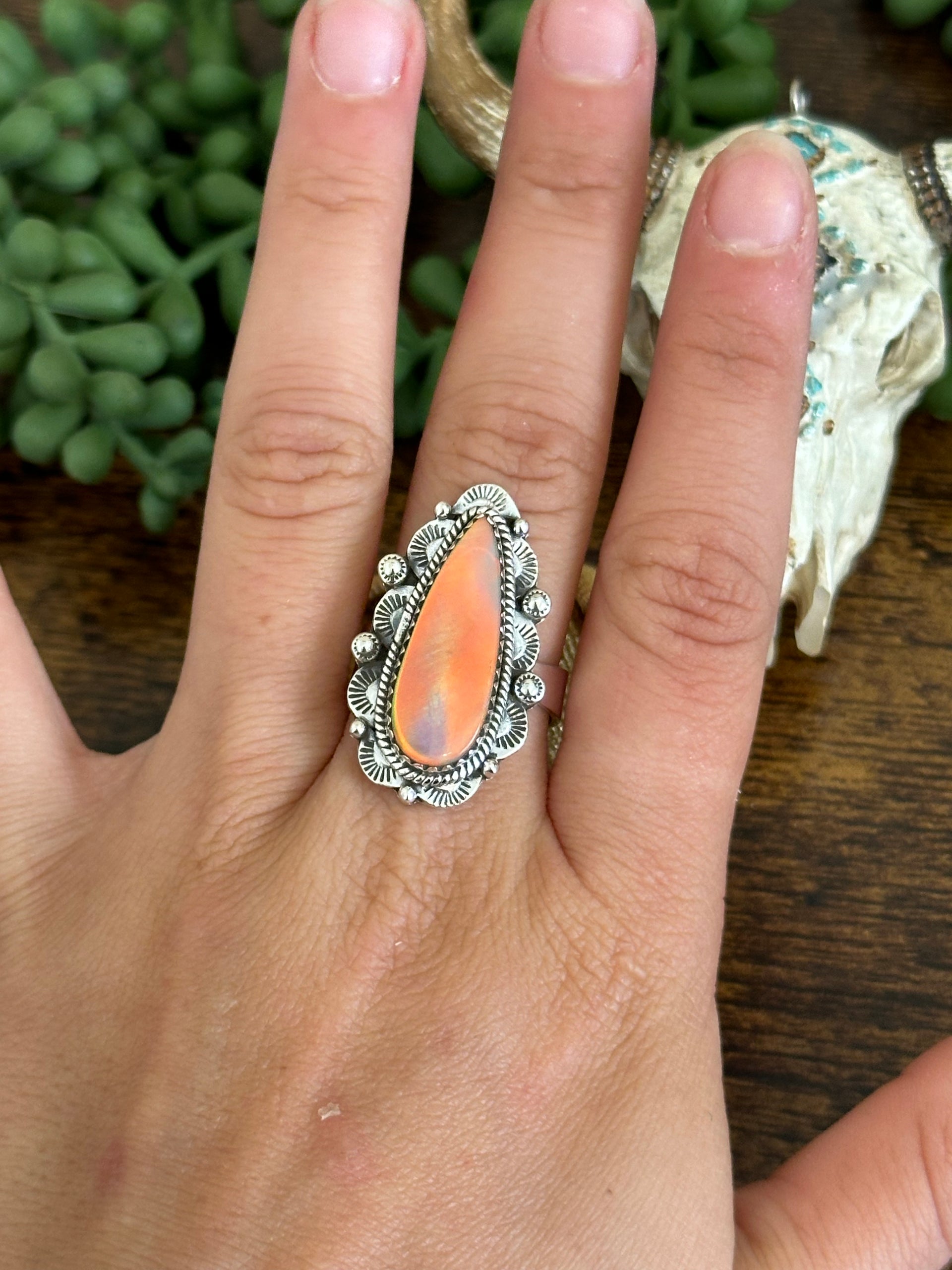 Southwest Handmade Opal & Sterling Silver Adjustable Ring