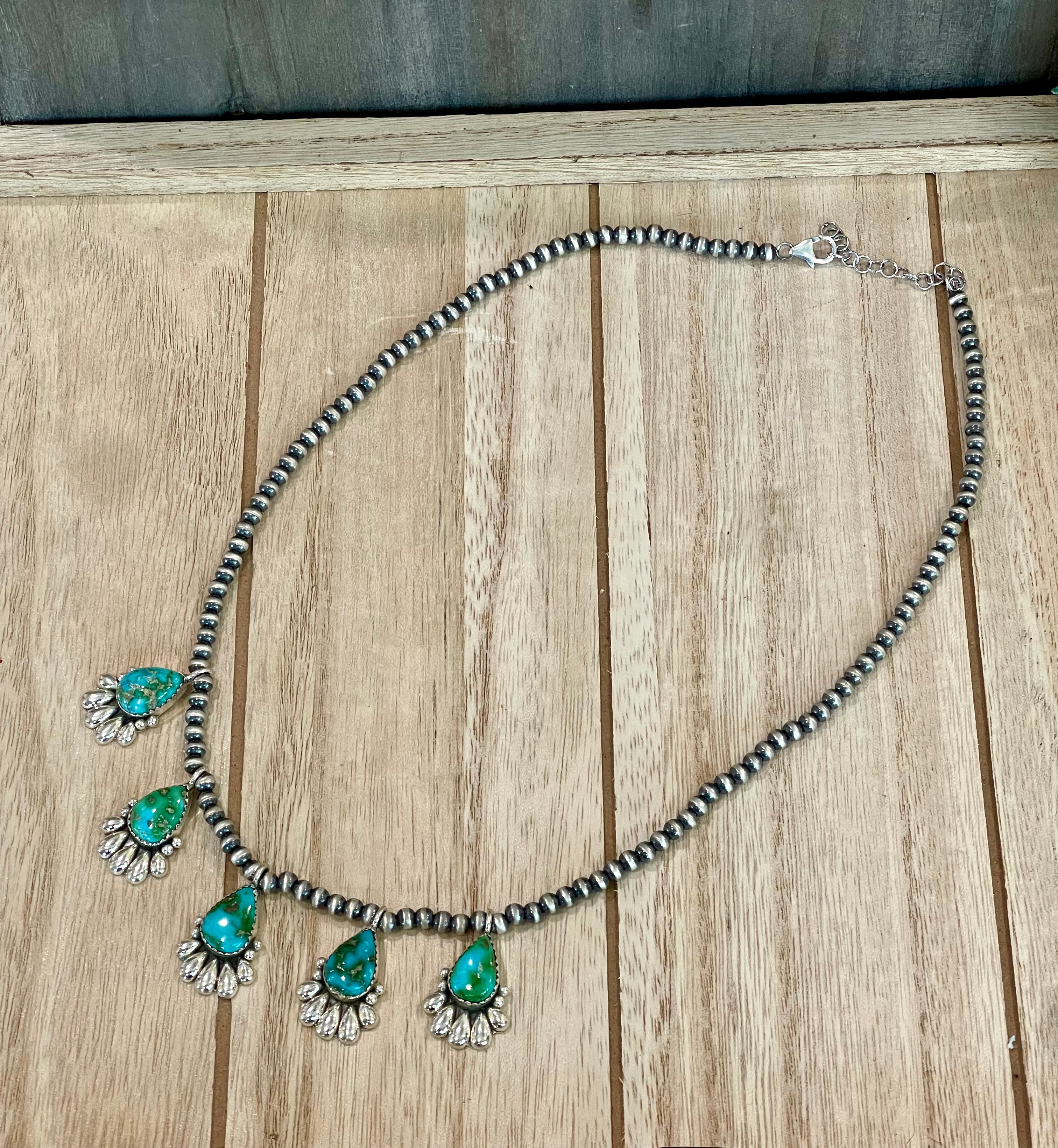 Southwest Handmade Sonoran Mountain Turquoise & Sterling Silver 5 Stone Necklace