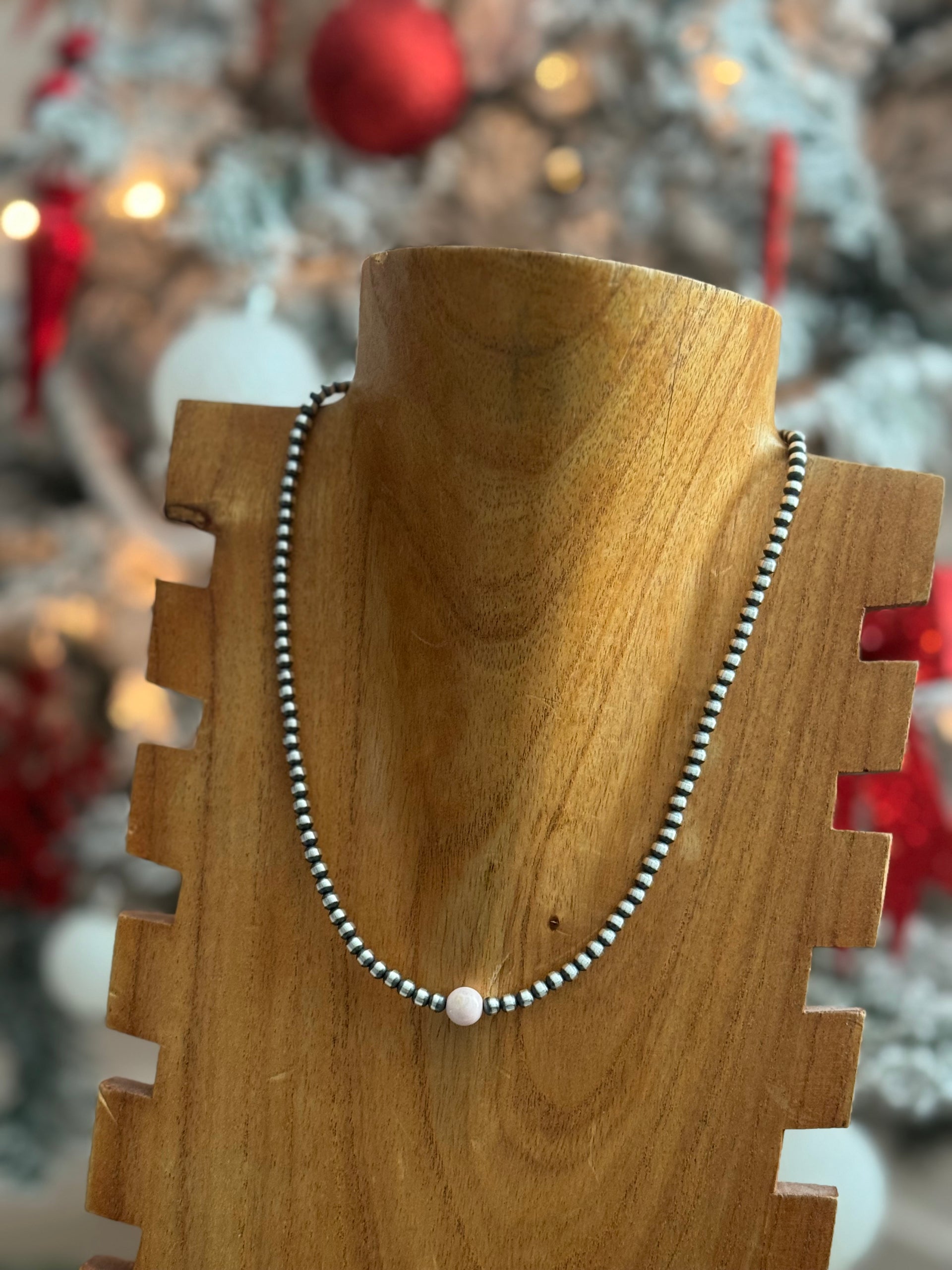 Navajo Strung Pink Conch & Sterling Silver Pearl Necklace