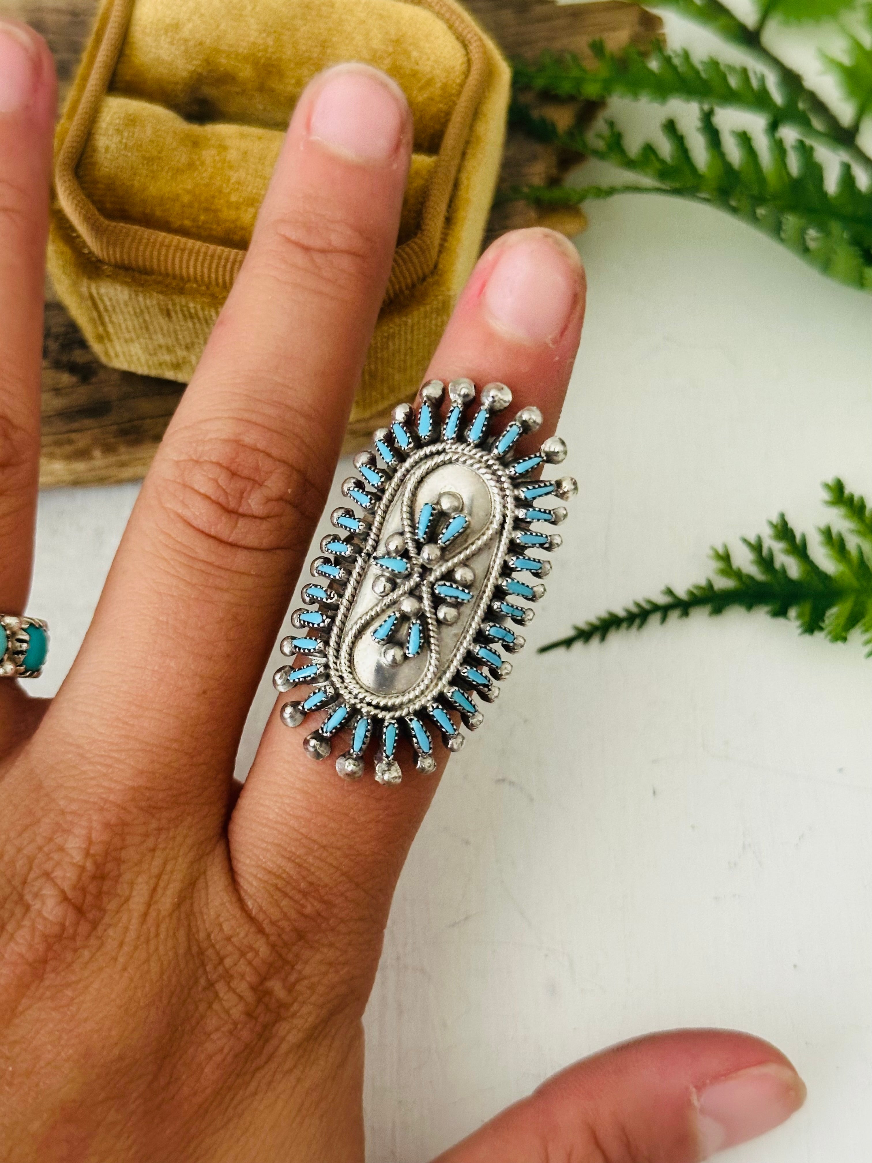 Zuni Made Kingman Turquoise & Sterling Silver Cluster Ring