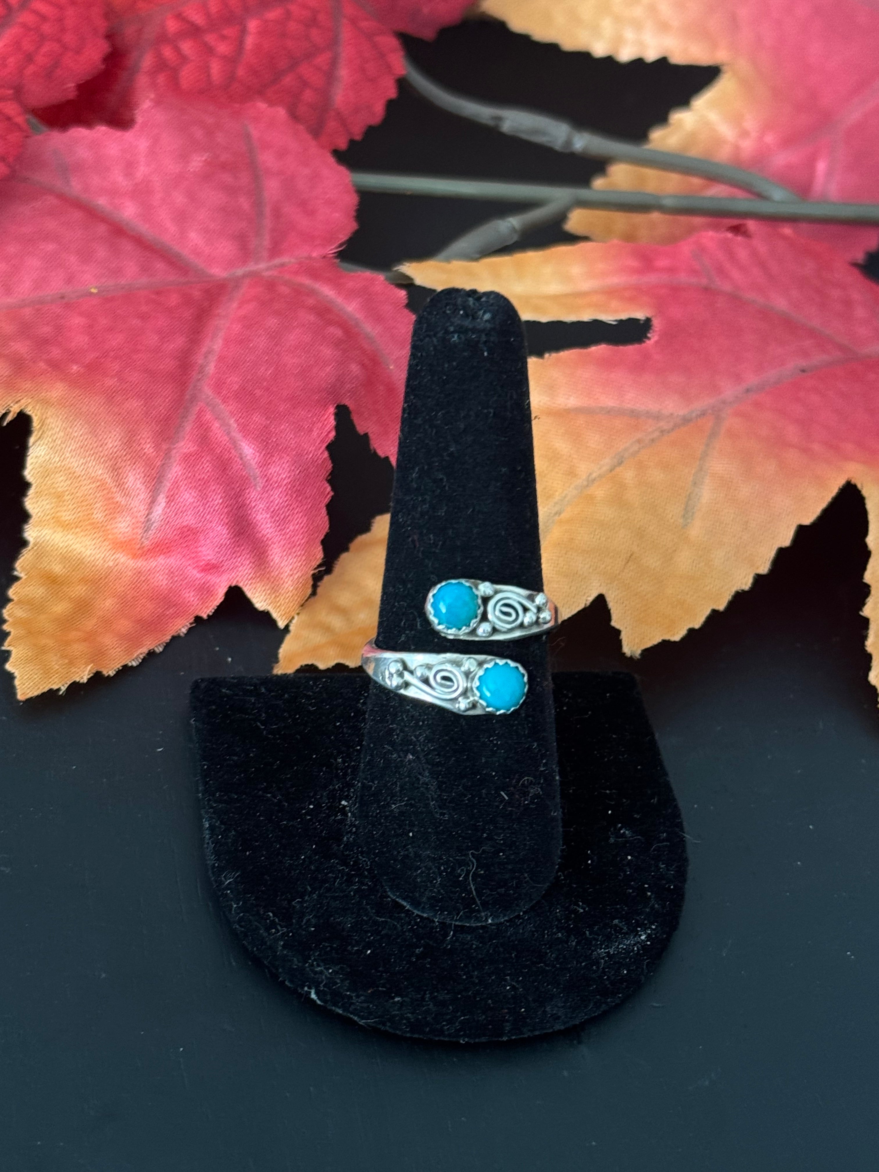 Navajo Made Kingman Turquoise & Sterling Silver Adjustable Ring