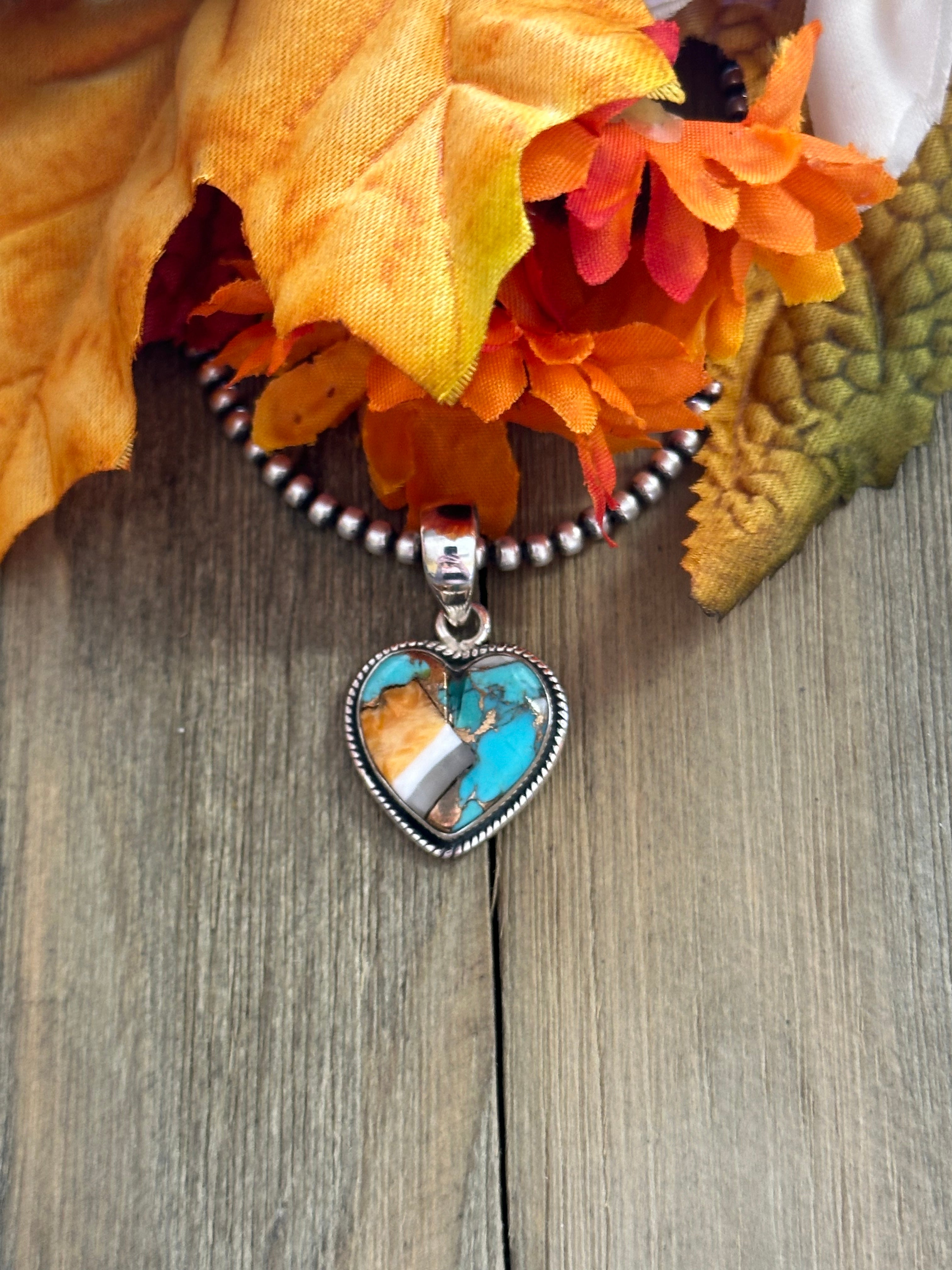 Southwest Handmade Mohave Turquoise & Sterling Silver Heart Pendant