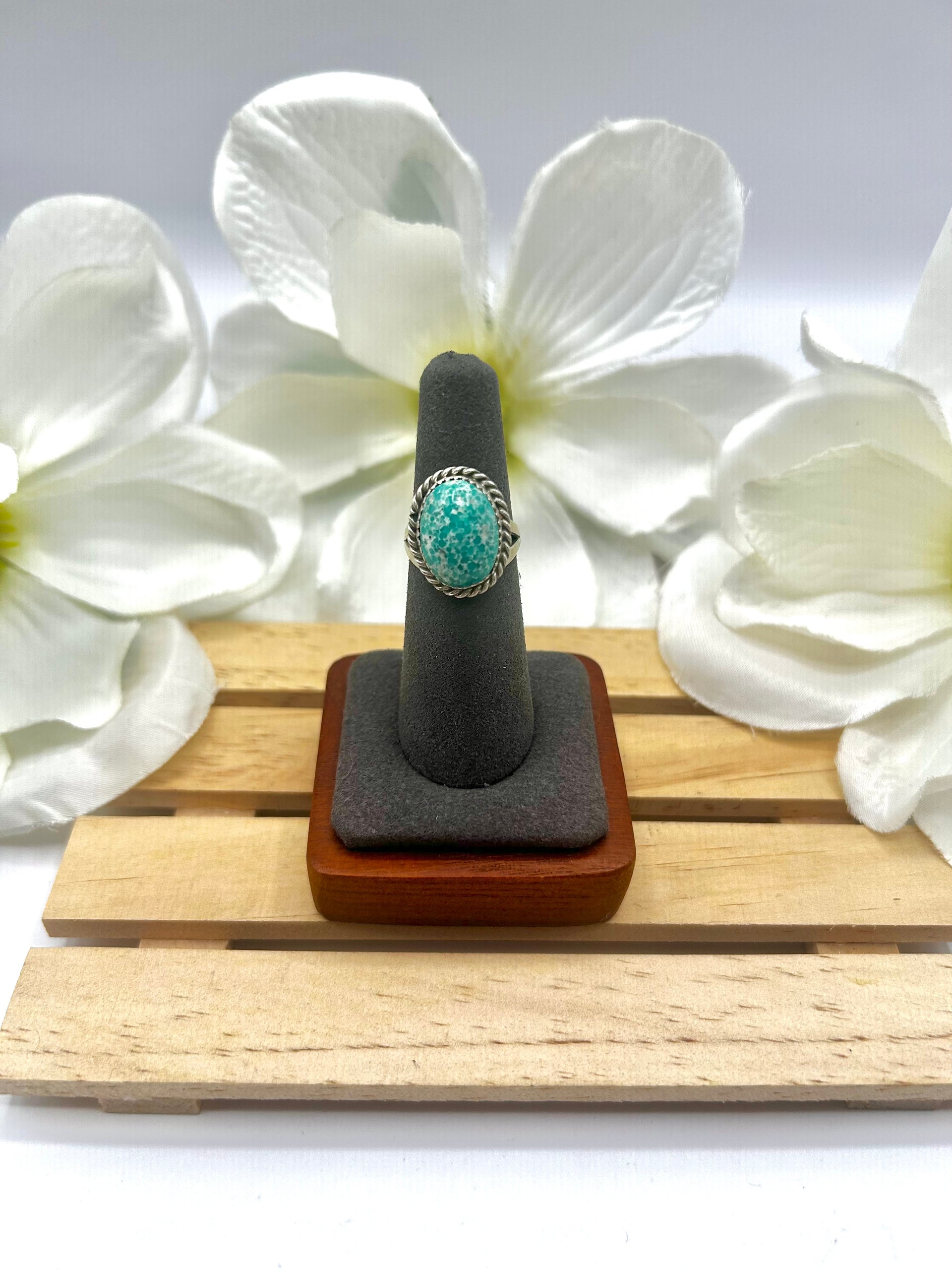 Navajo Made White Water Turquoise & Sterling Silver Ring Size 6