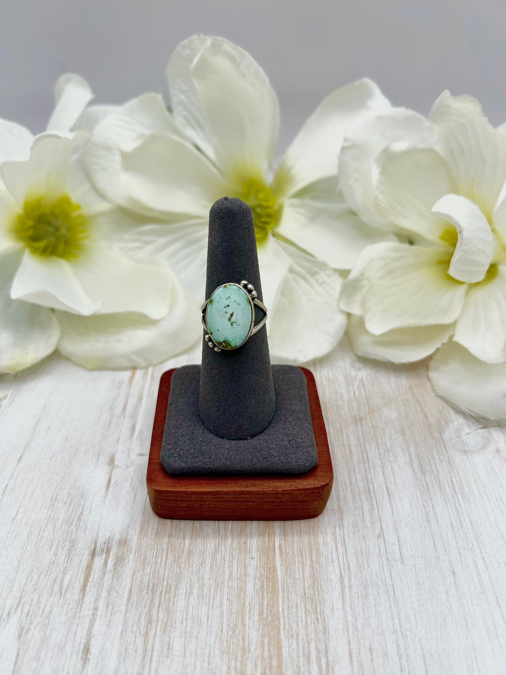 Navajo Made Sonoran Mountain Turquoise & Sterling Silver Ring Size 7