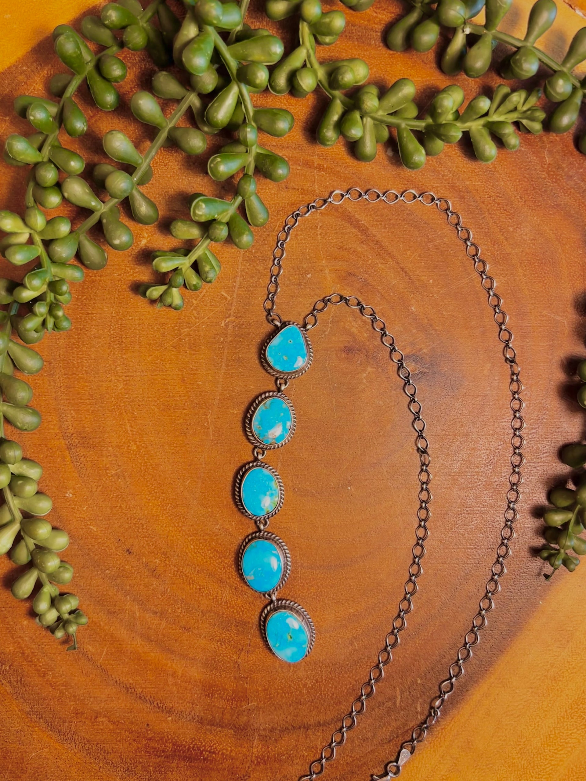 John Frank Birds Eye Kingman Turquoise & Sterling Sliver Drop Necklace