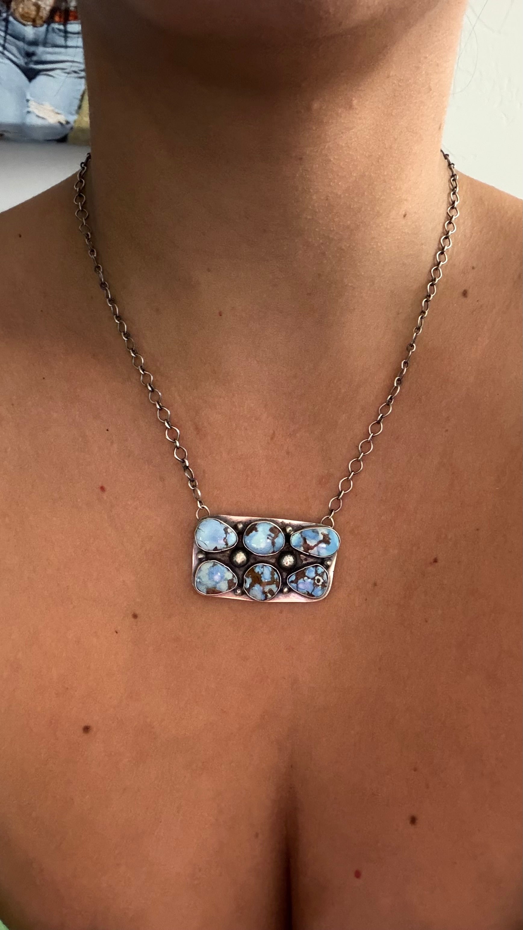 Julia Tso Golden Hills Turquoise & Sterling Silver Bar Cluster Necklace