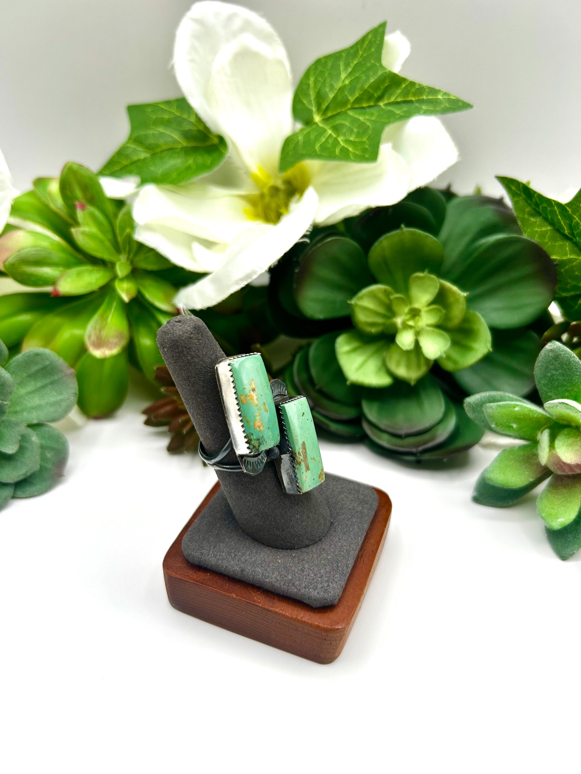Navajo Made Kingman Turquoise & Sterling Silver Adjustable Ring