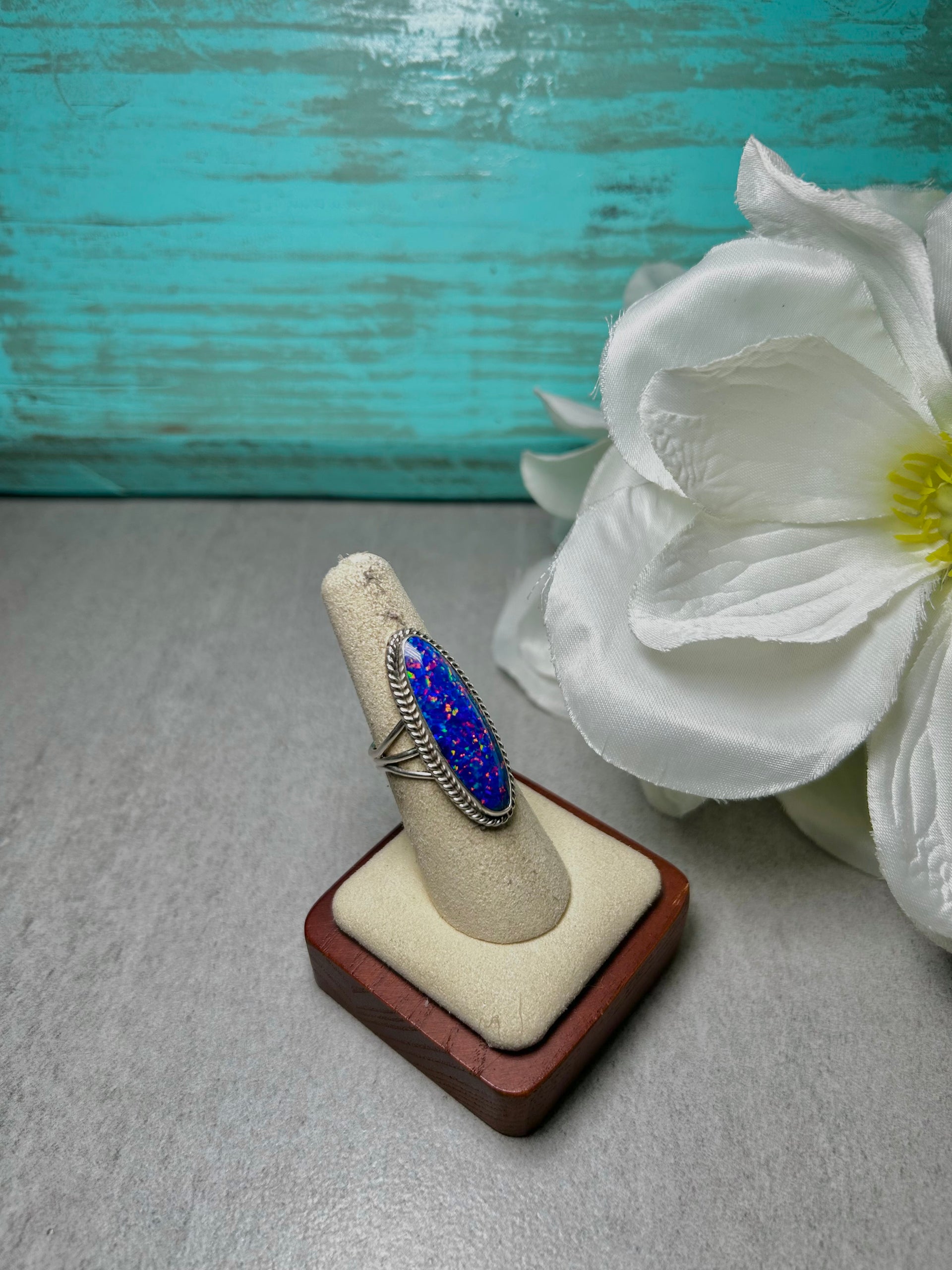 Navajo Made Opal & Sterling Silver Ring Size 6.5