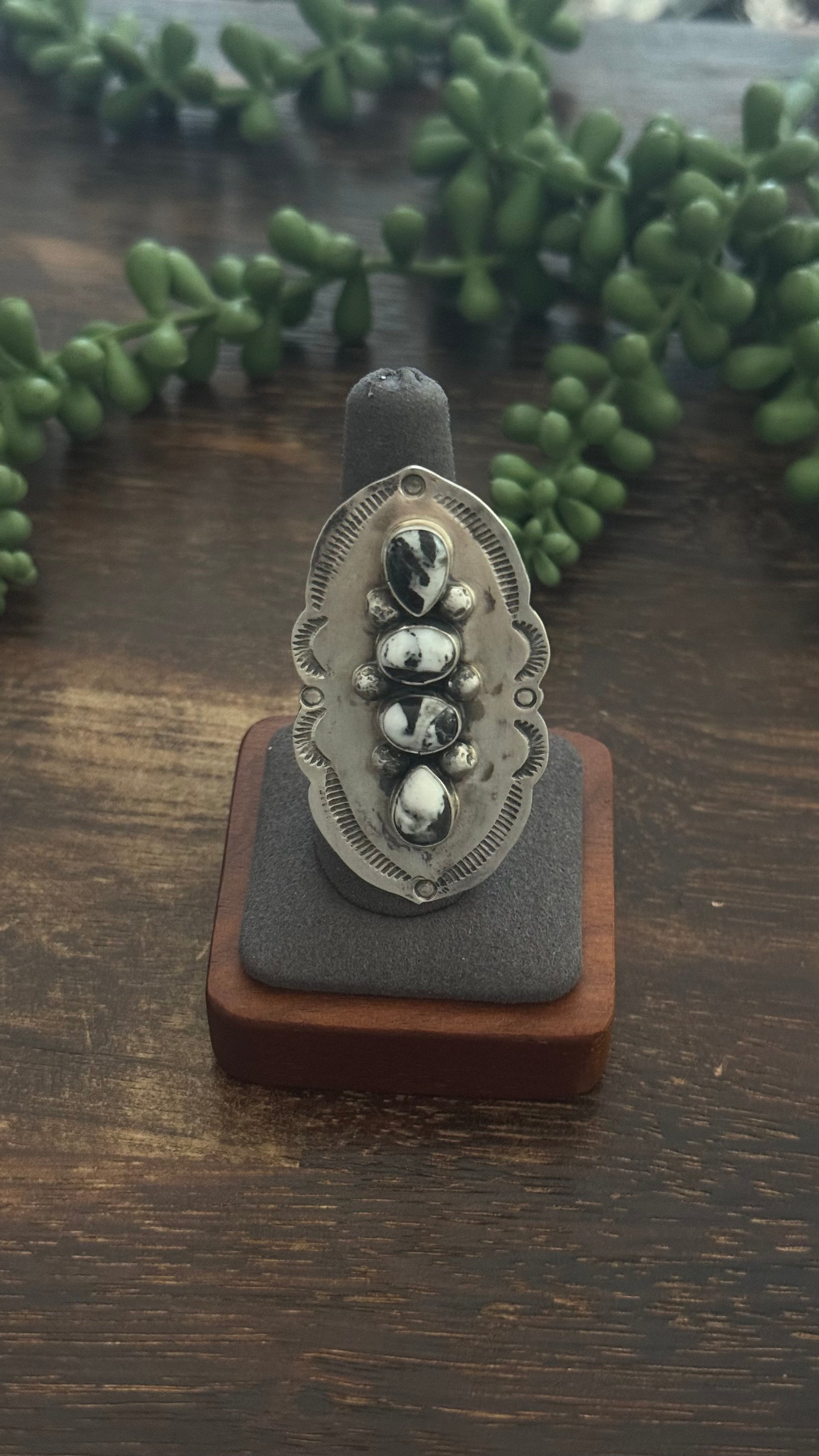 Navajo Made White Buffalo & Sterling Silver Adjustable Ring