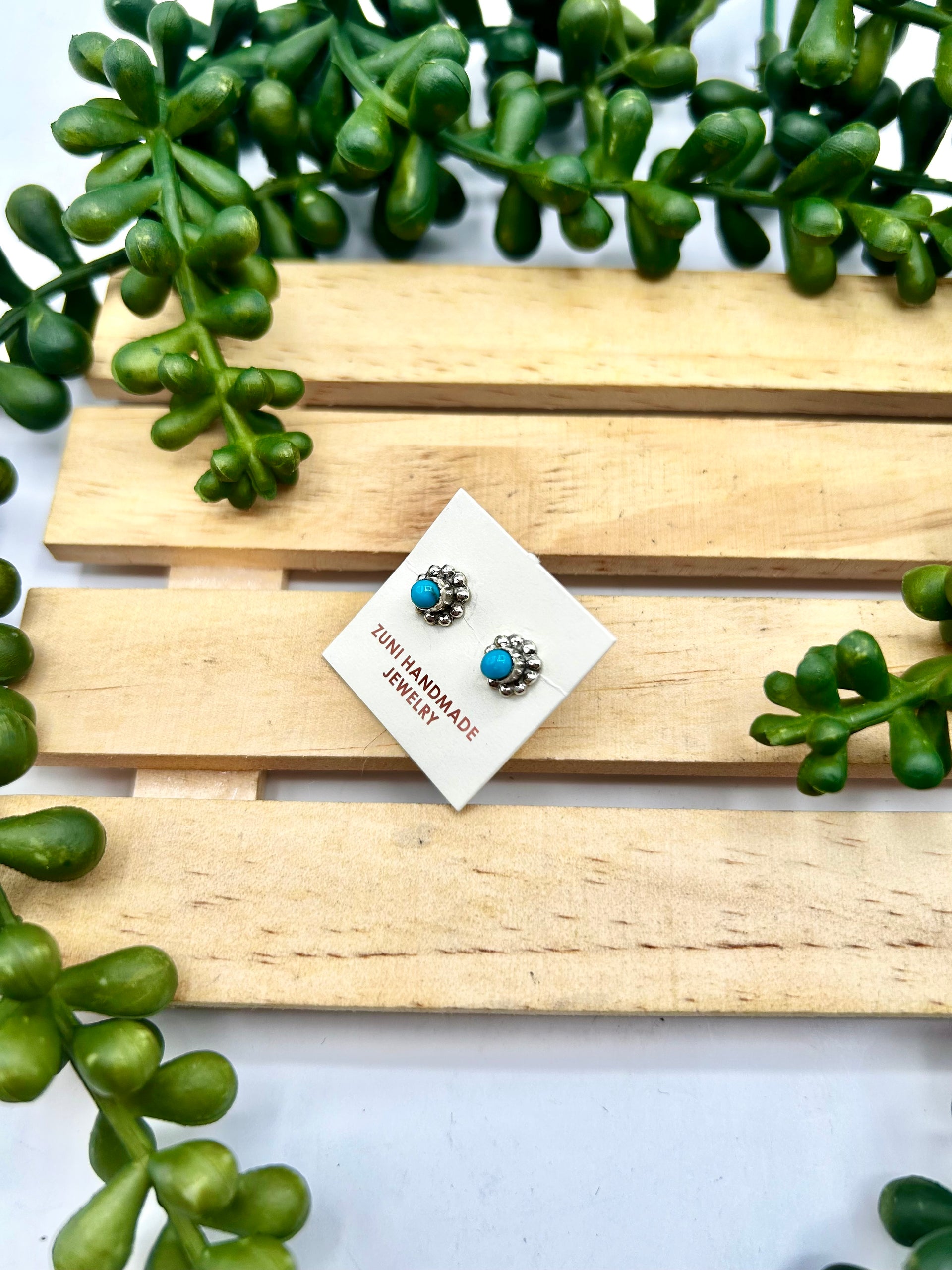 Zuni Made Kingman Turquoise & Sterling Silver Post Earrings