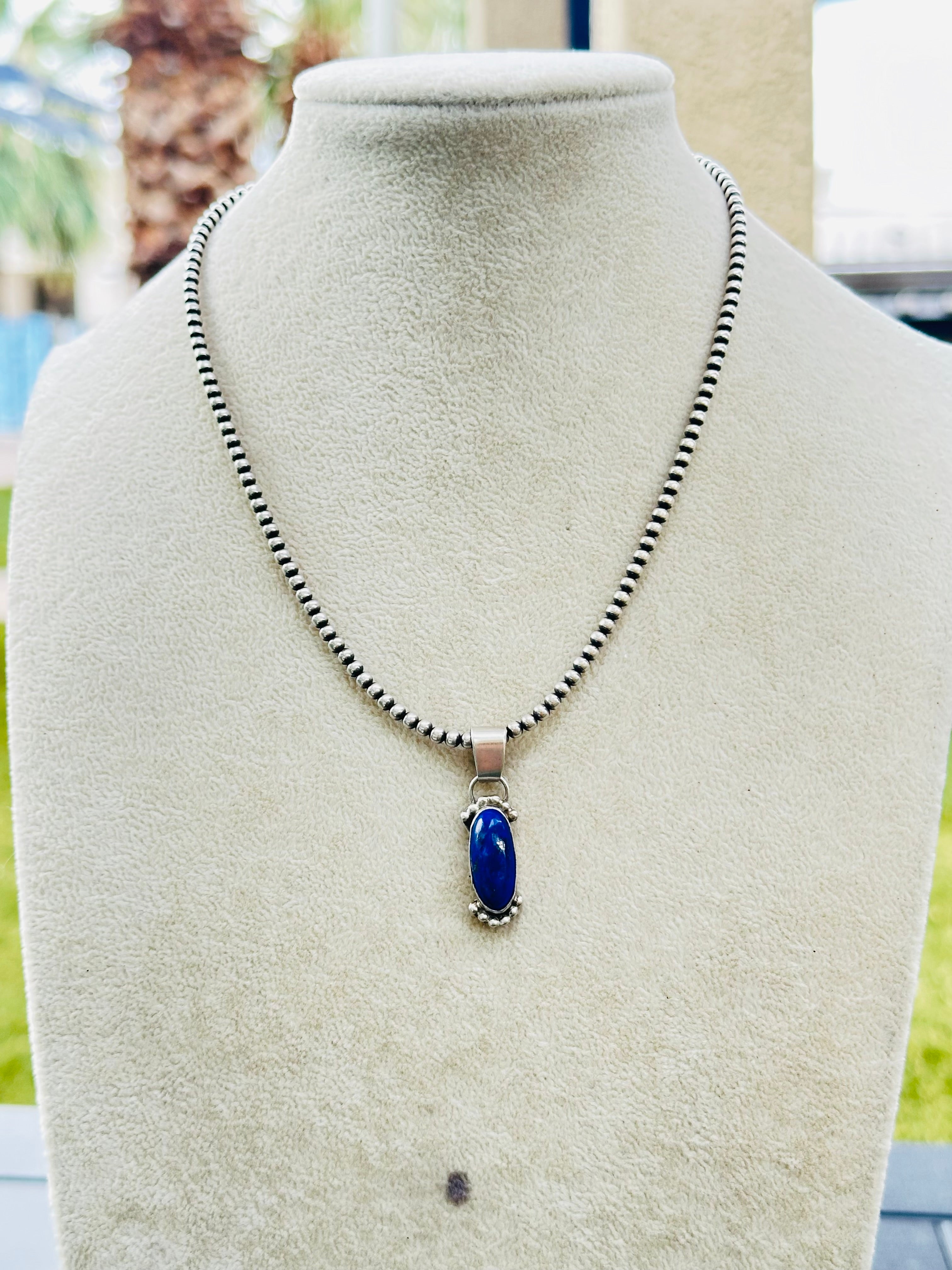 Navajo Made Lapis & Sterling Silver Pendant