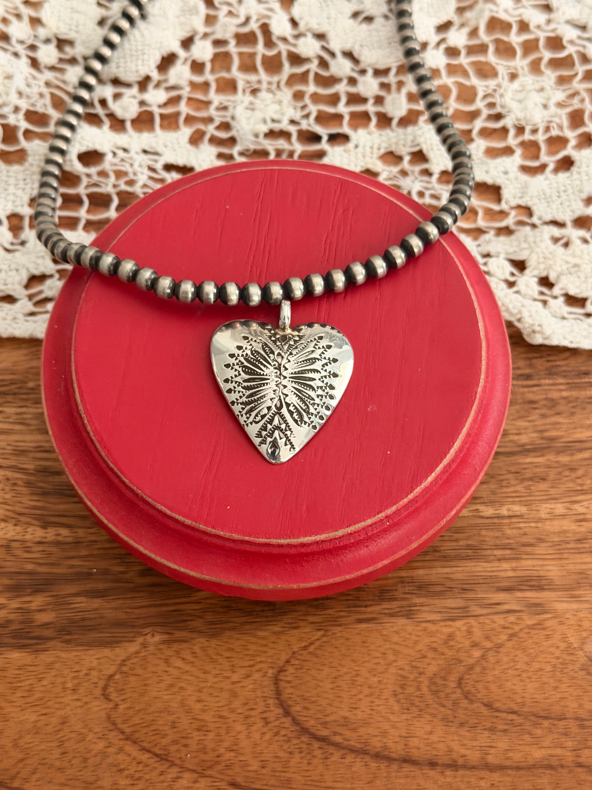Navajo Made Sterling Silver Heart Pendant