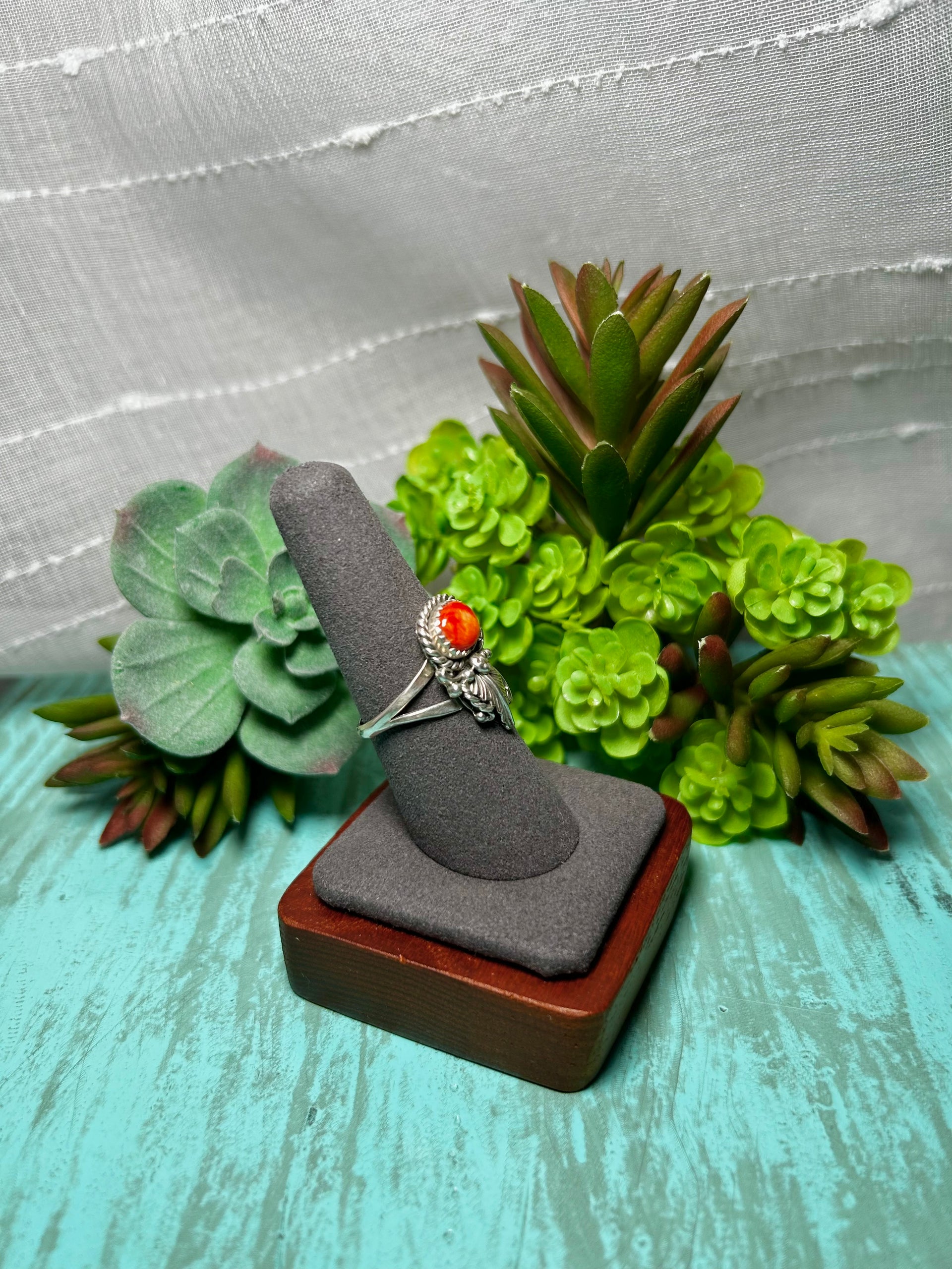 Navajo Made Spiny Oyster & Sterling Sliver Ring Size 8.5