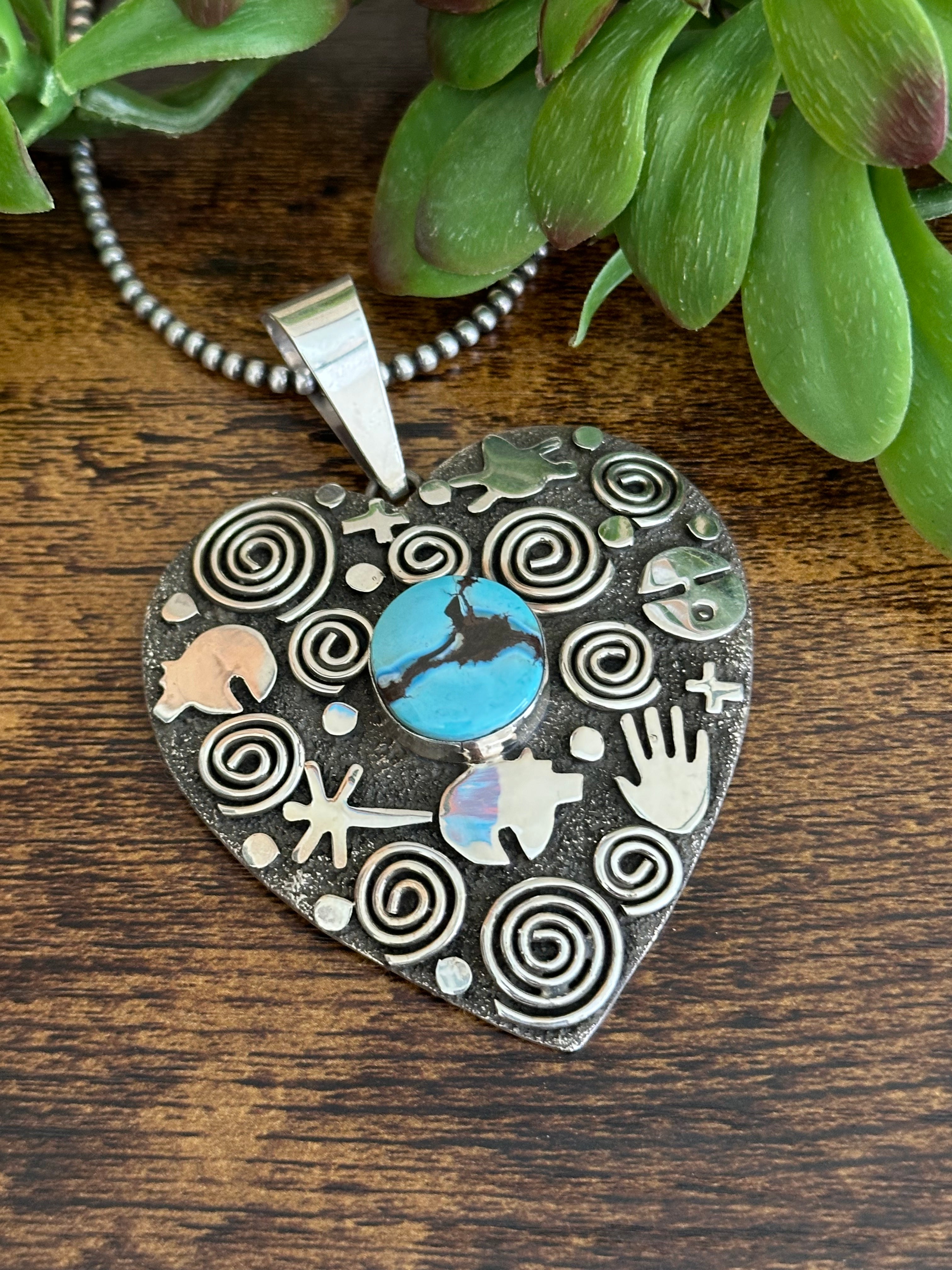 Alex Sanchez Golden Hills Turquoise & Sterling Silver Heart Pendant