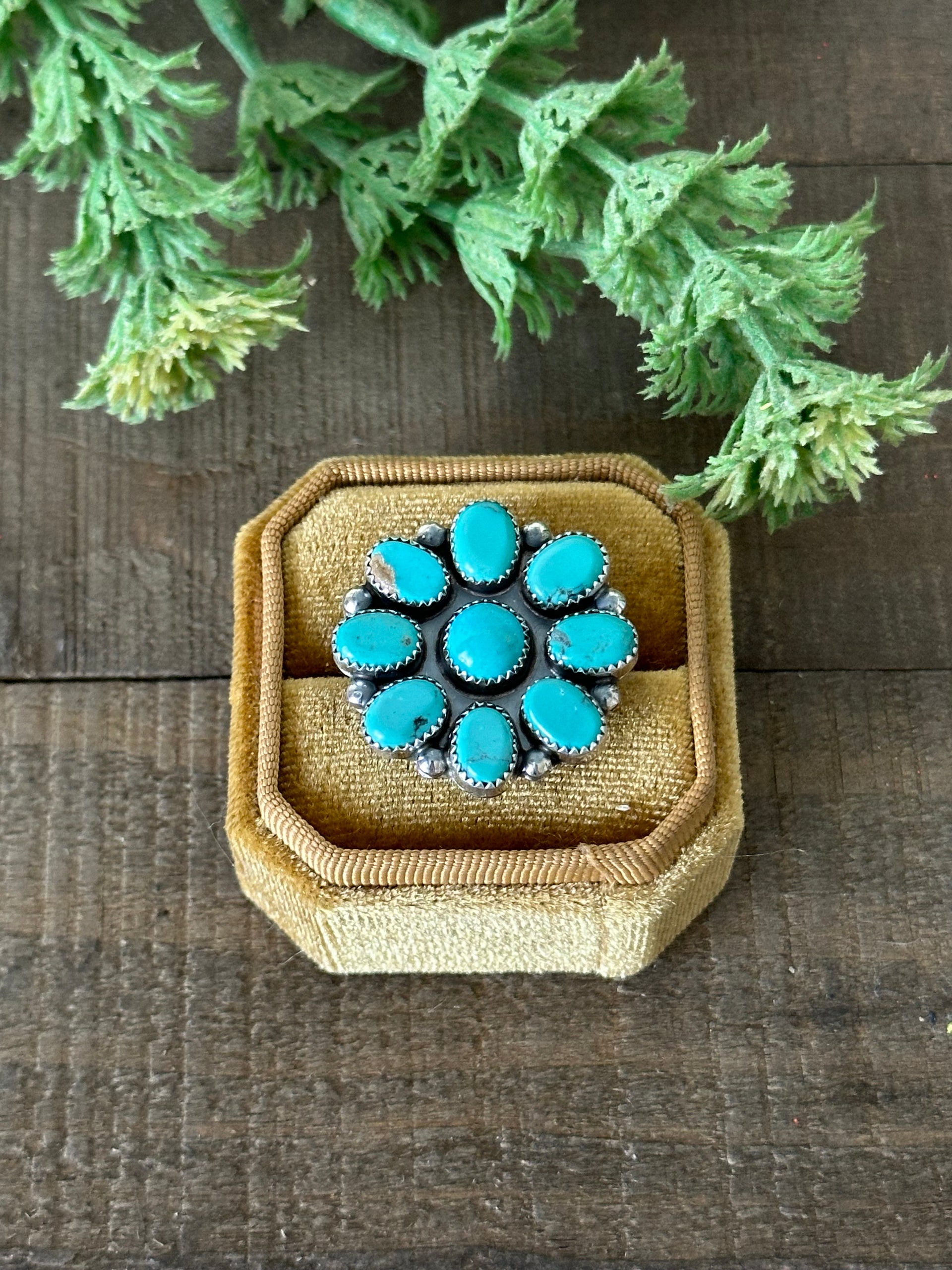 Navajo Made Kingman Turquoise & Sterling Silver Ring Size 7