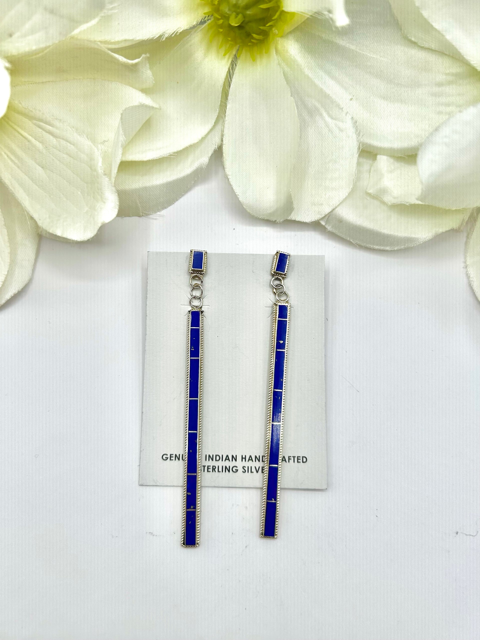 Navajo Made Lapis & Sterling Silver Post Dangle Earrings