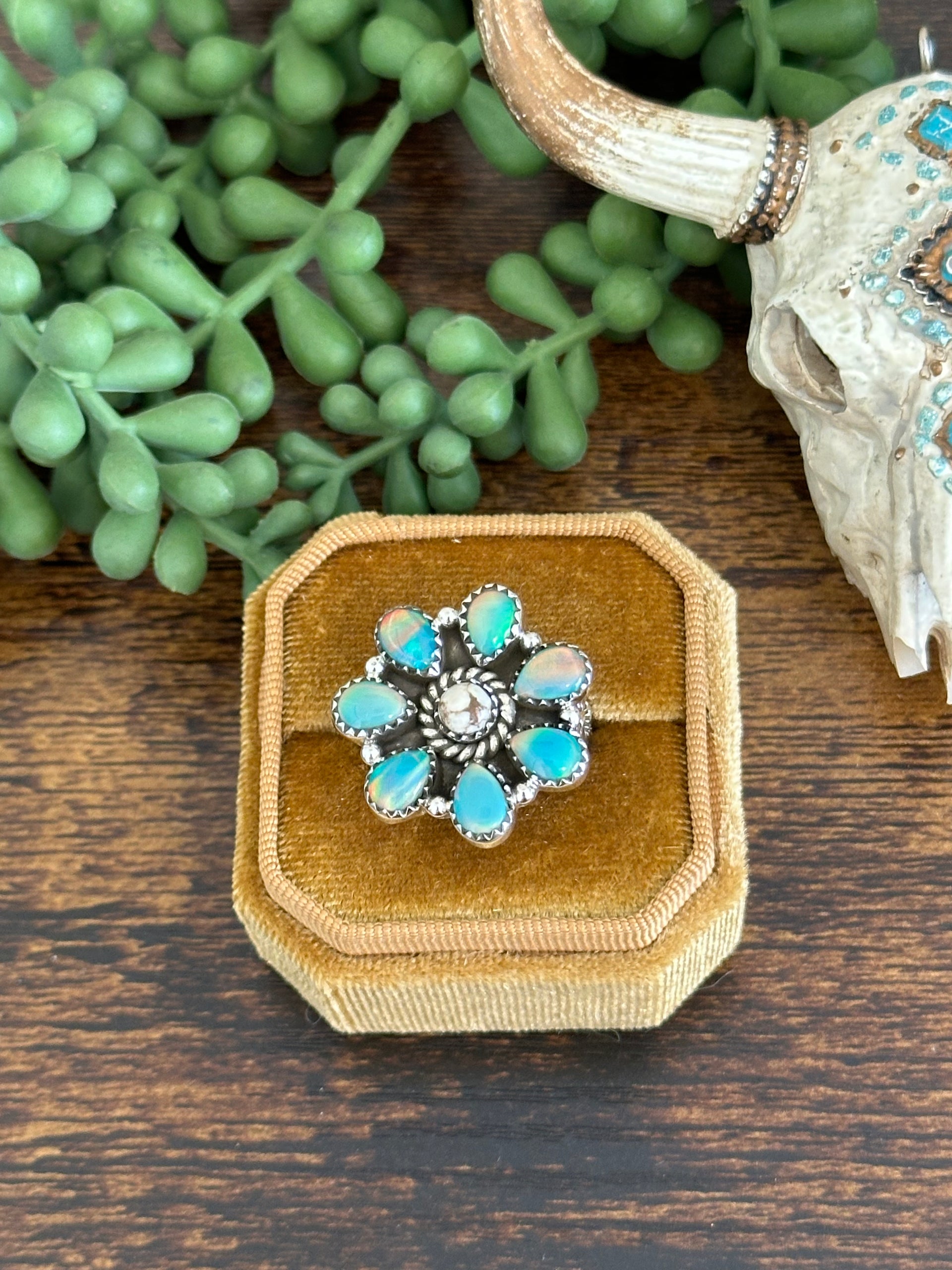 Southwest Handmade Multi Stone & Sterling Silver Adjustable Cluster Ring