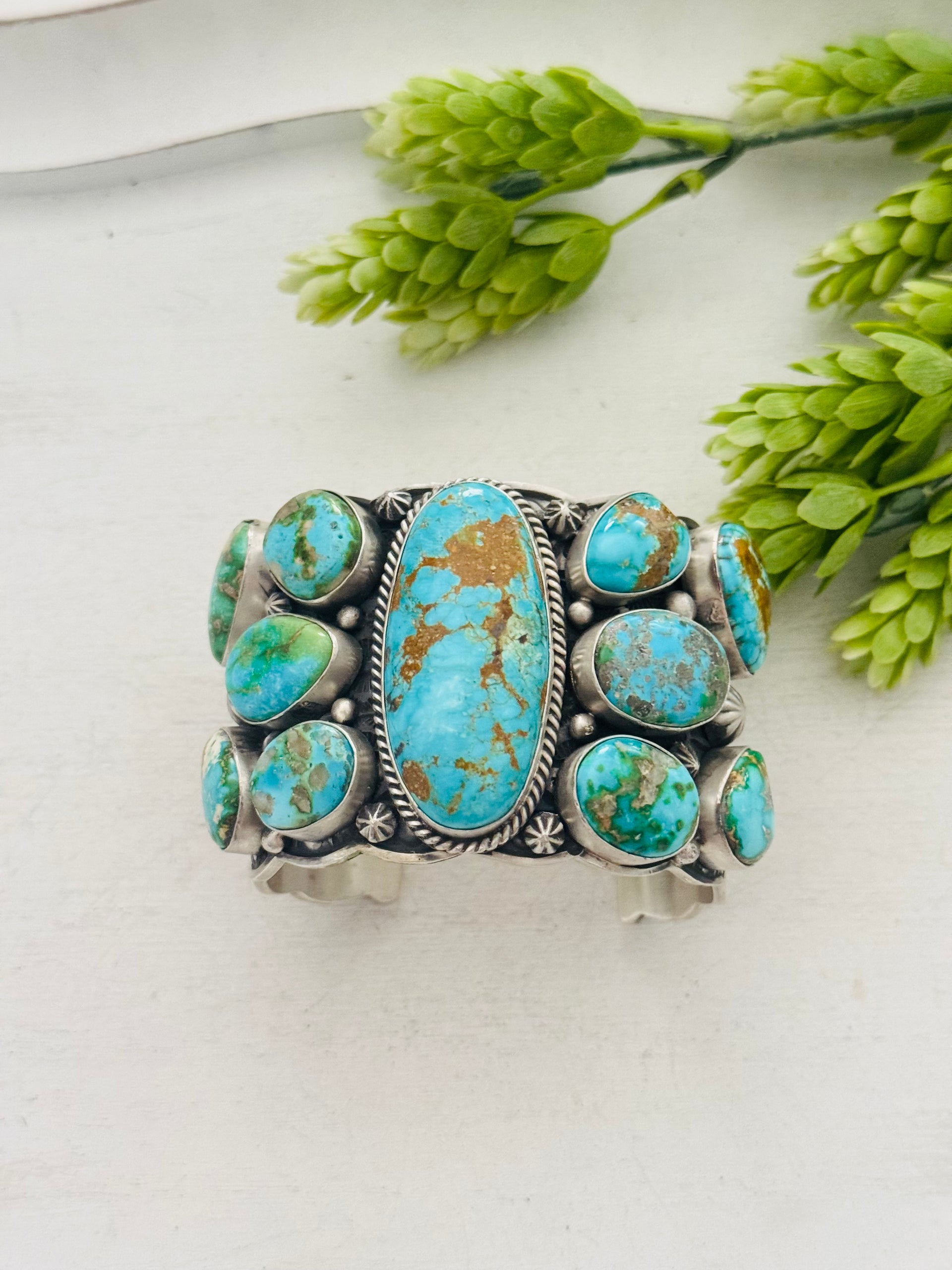 LeRoy James Sonoran Mountain Turquoise & Sterling Silver Cluster Cuff Bracelet