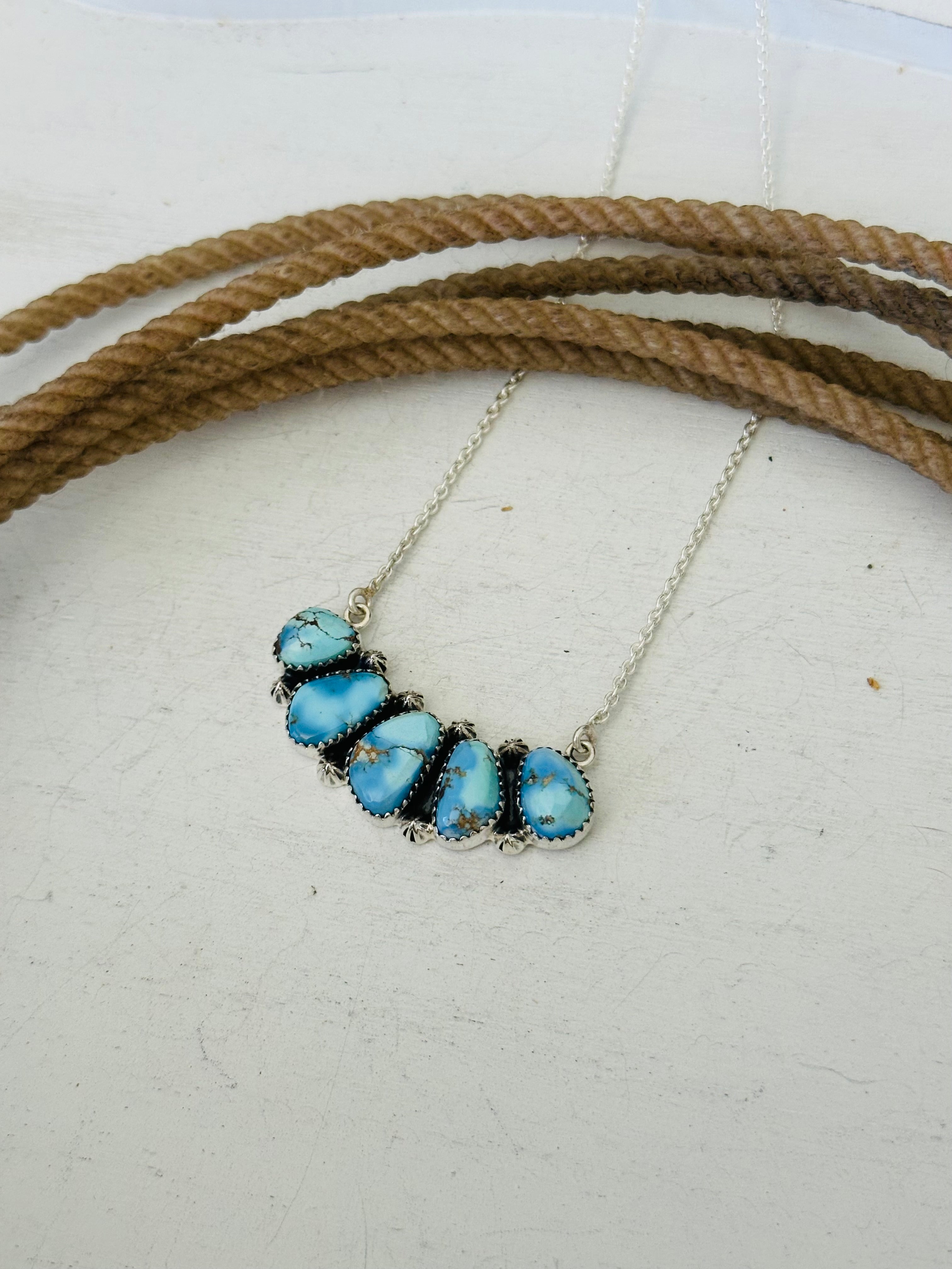 Southwest Handmade Golden Hills Turquoise & Sterling Silver Necklace