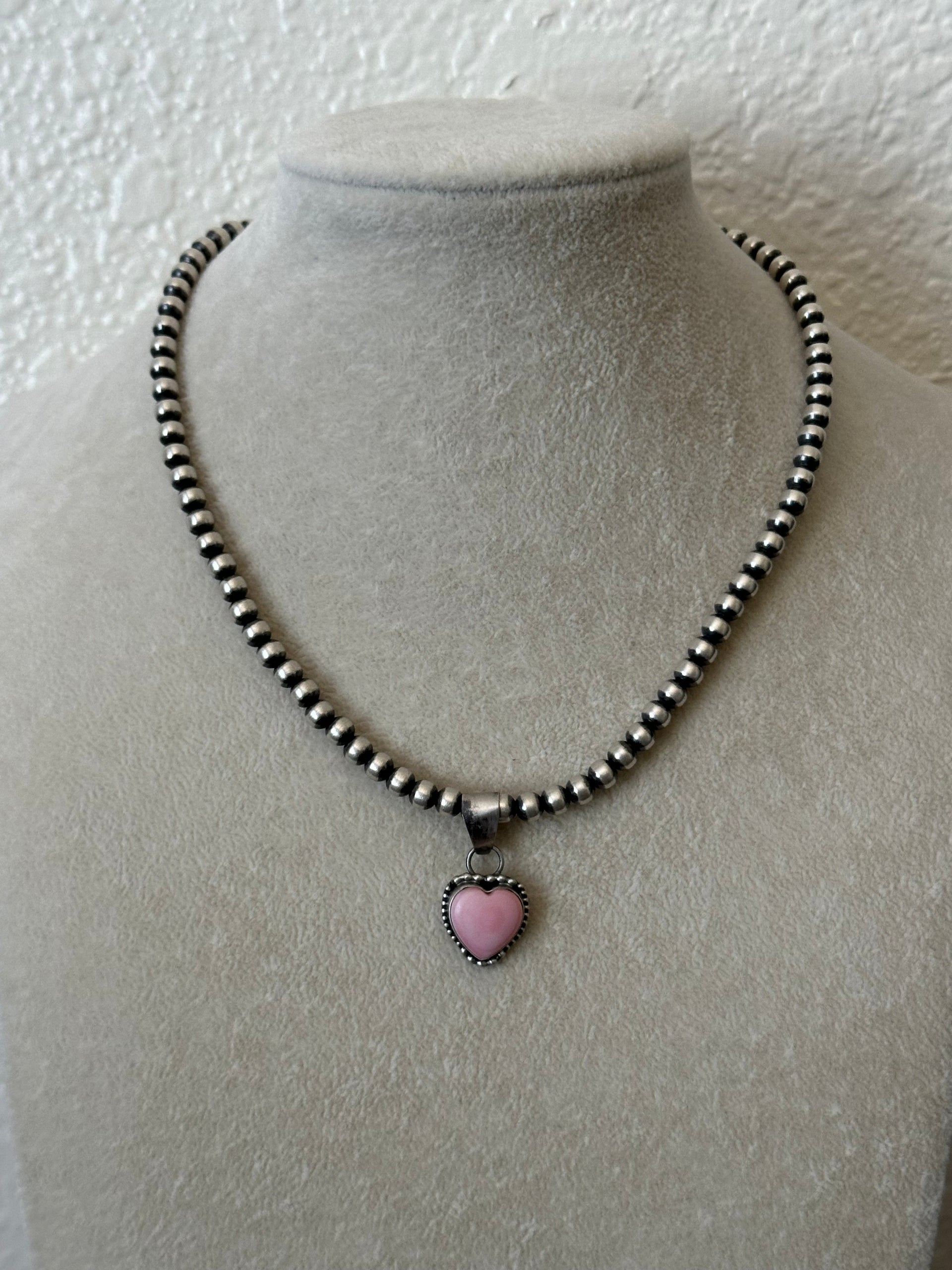 Navajo Made Pink Conch & Sterling Silver Heart Pendant