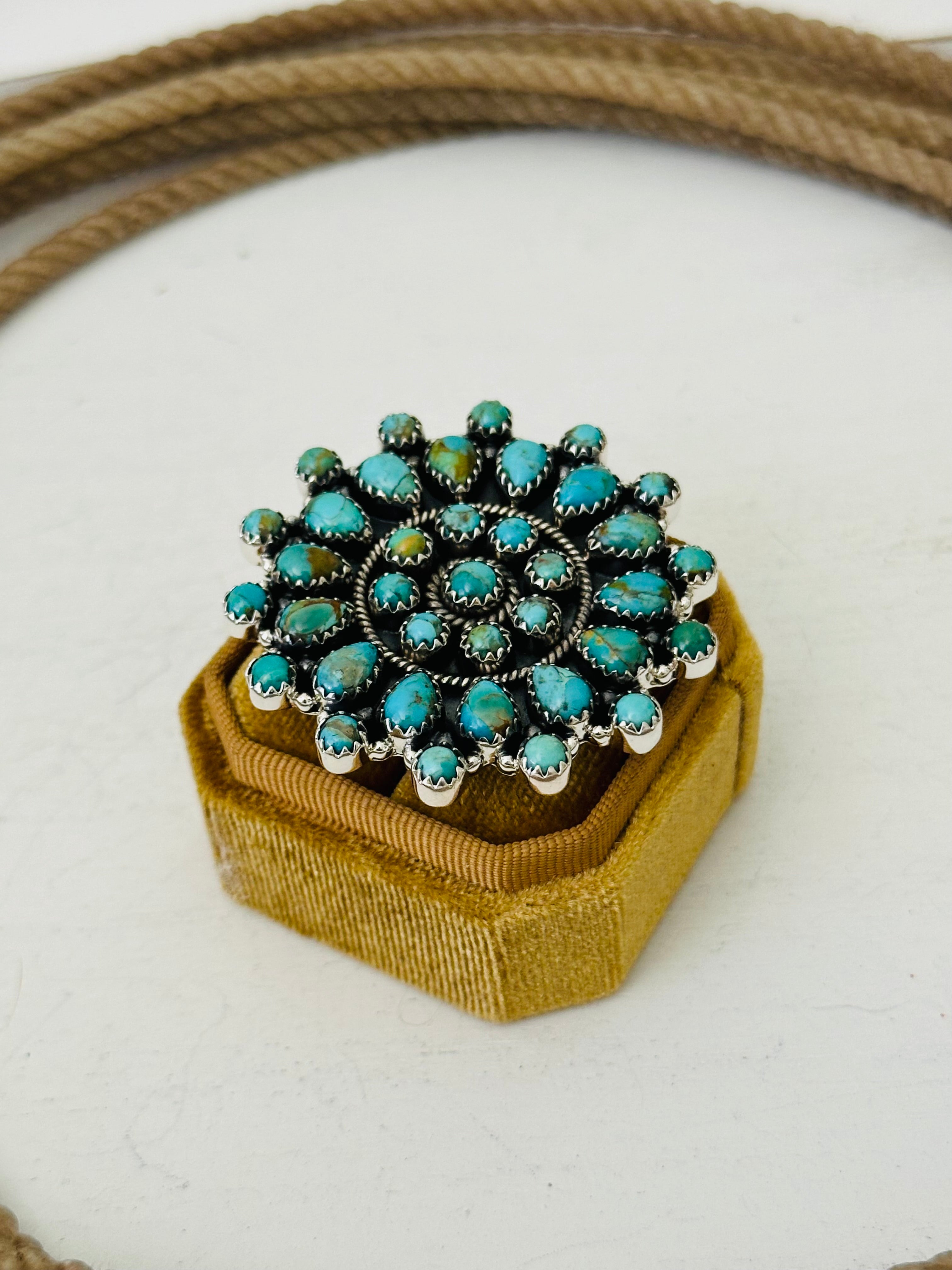 Southwest Handmade Kingman Turquoise & Sterling Silver Adjustable Cluster Ring